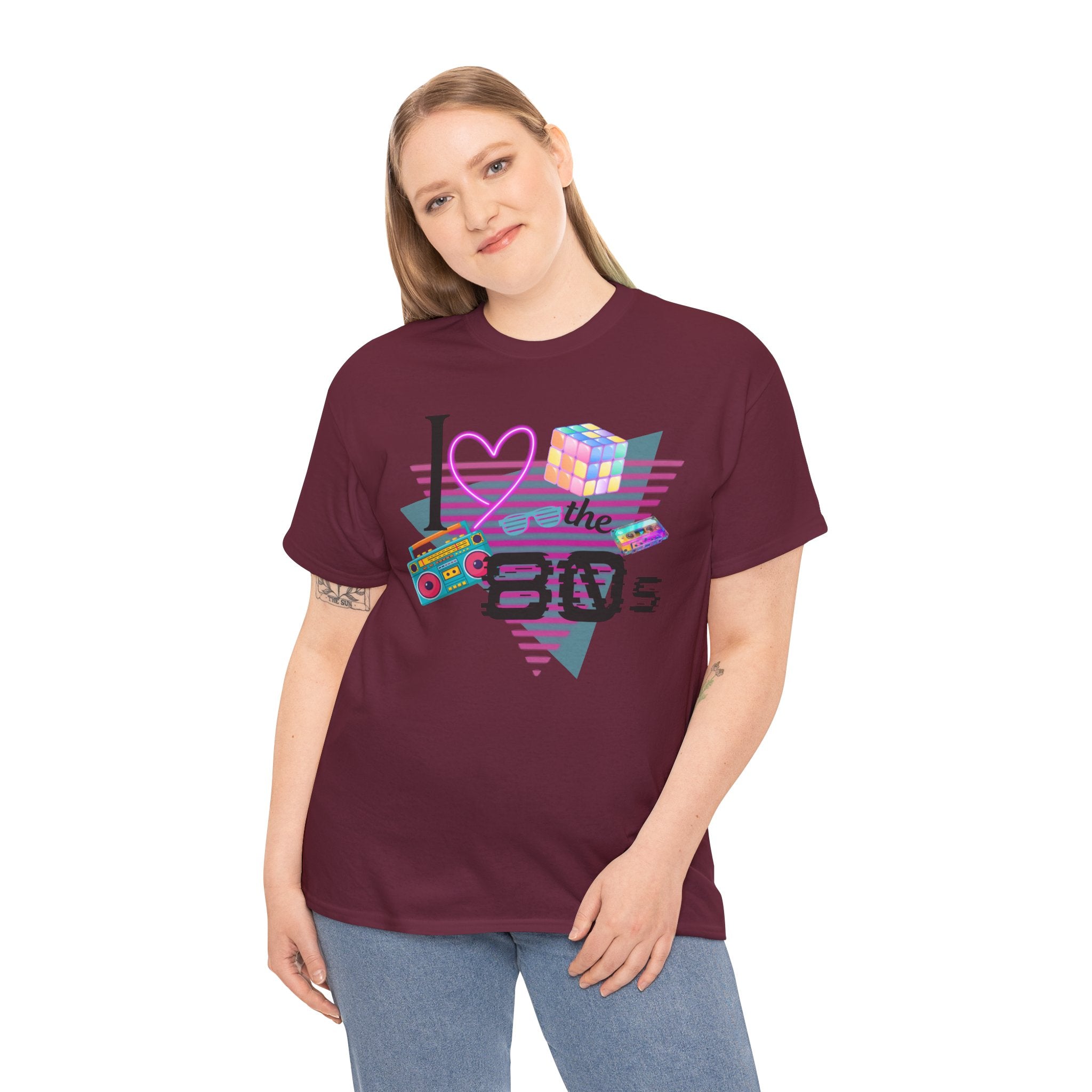 I Love the 80s T-Shirt — Retro Cassette, Rubik’s Cube & Neon Vintage Tee