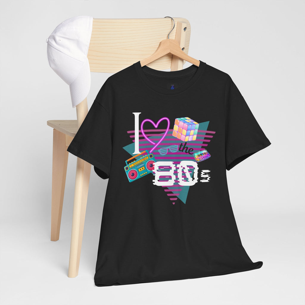 I Love the 80s T-Shirt — Retro Cassette, Rubik’s Cube & Neon Vintage Tee