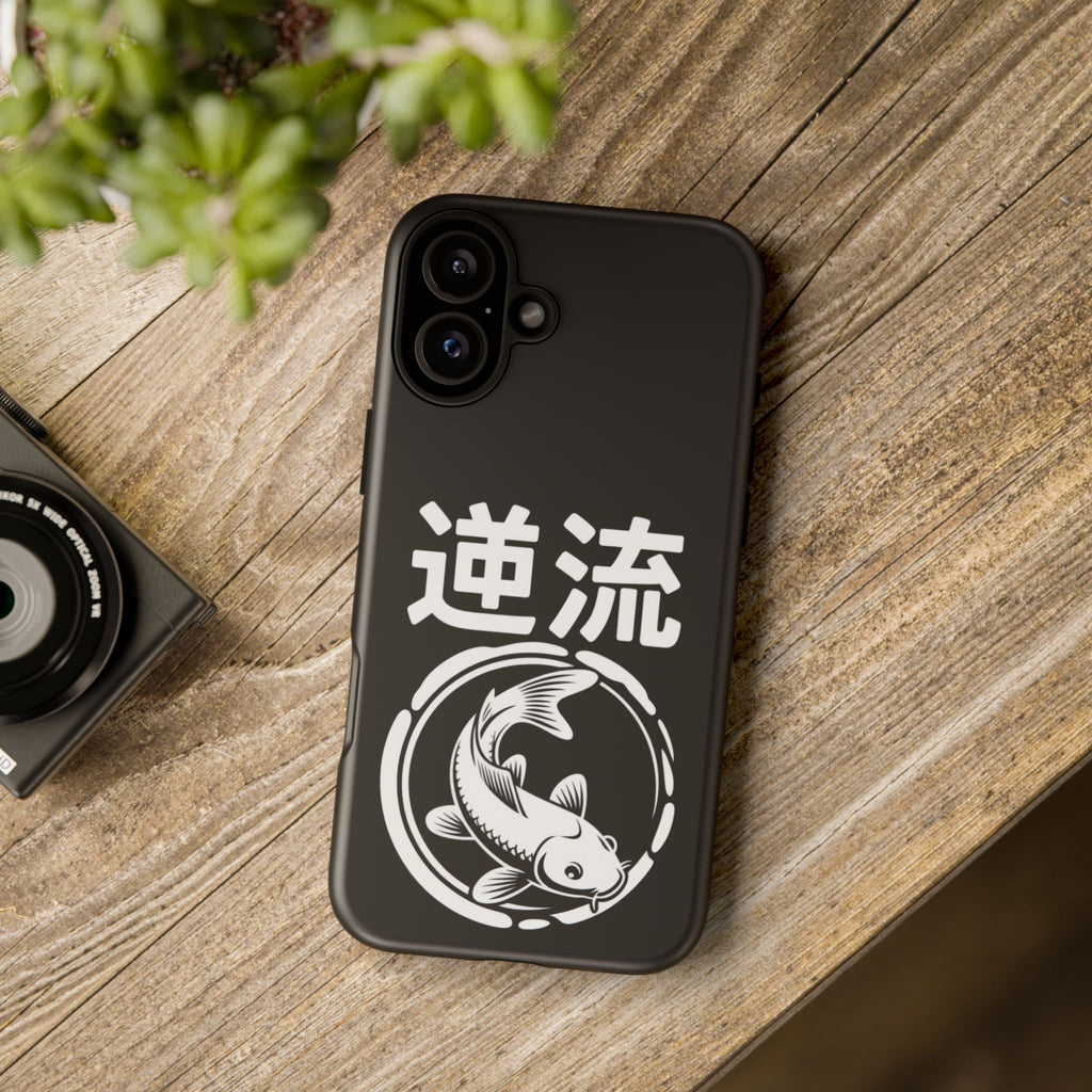 Koi '逆流' Tough Phone Case — Black Protective iPhone Cover - 80s Design