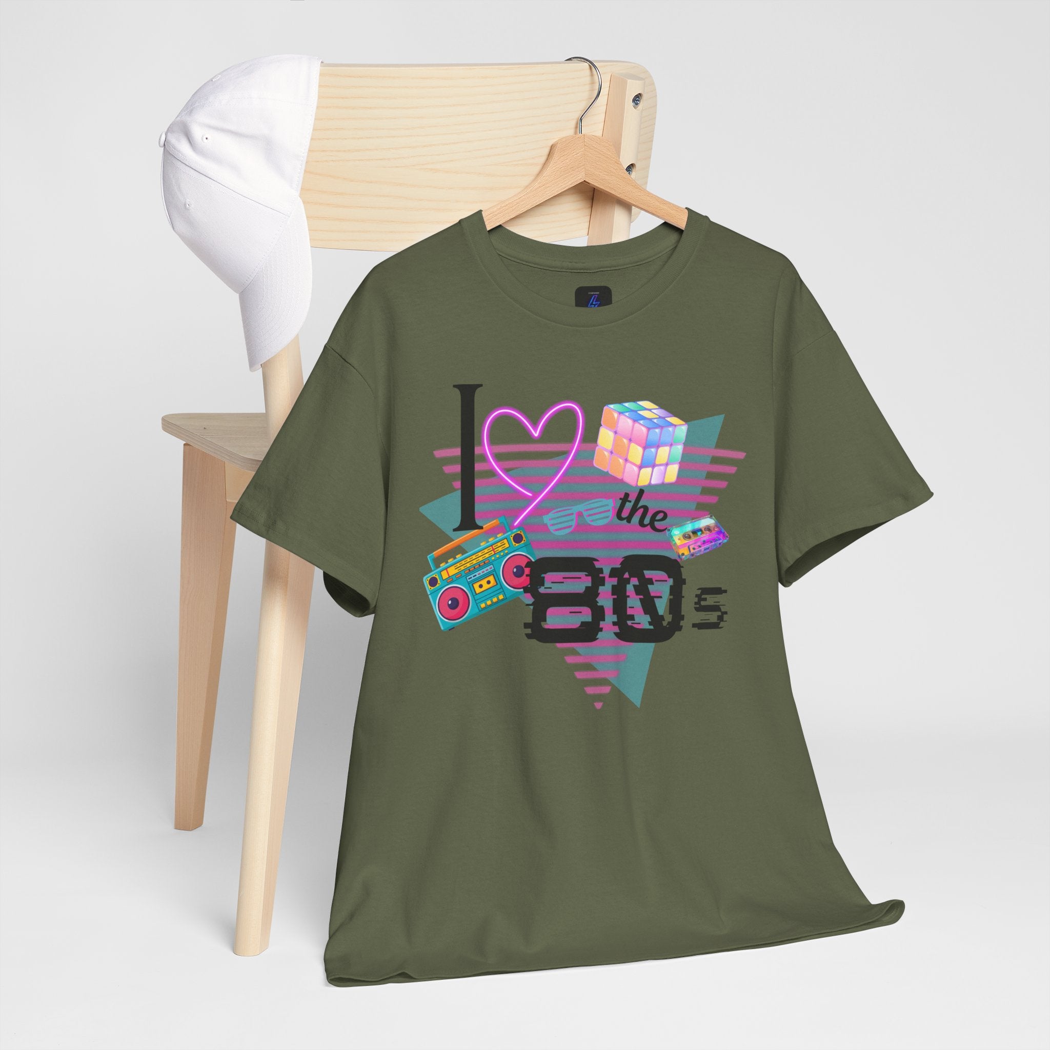 I Love the 80s T-Shirt — Retro Cassette, Rubik’s Cube & Neon Vintage Tee