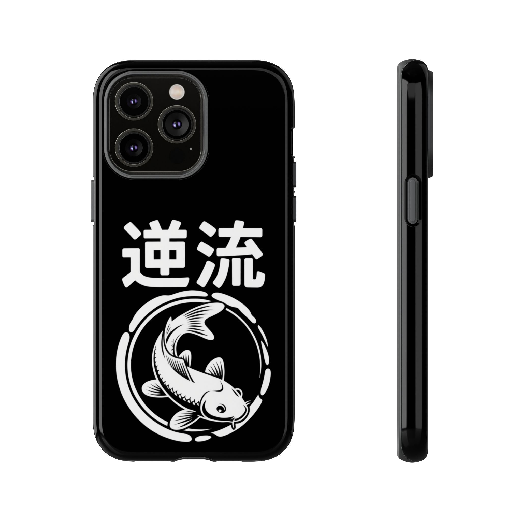 Koi '逆流' Tough Phone Case — Black Protective iPhone Cover - 80s Design
