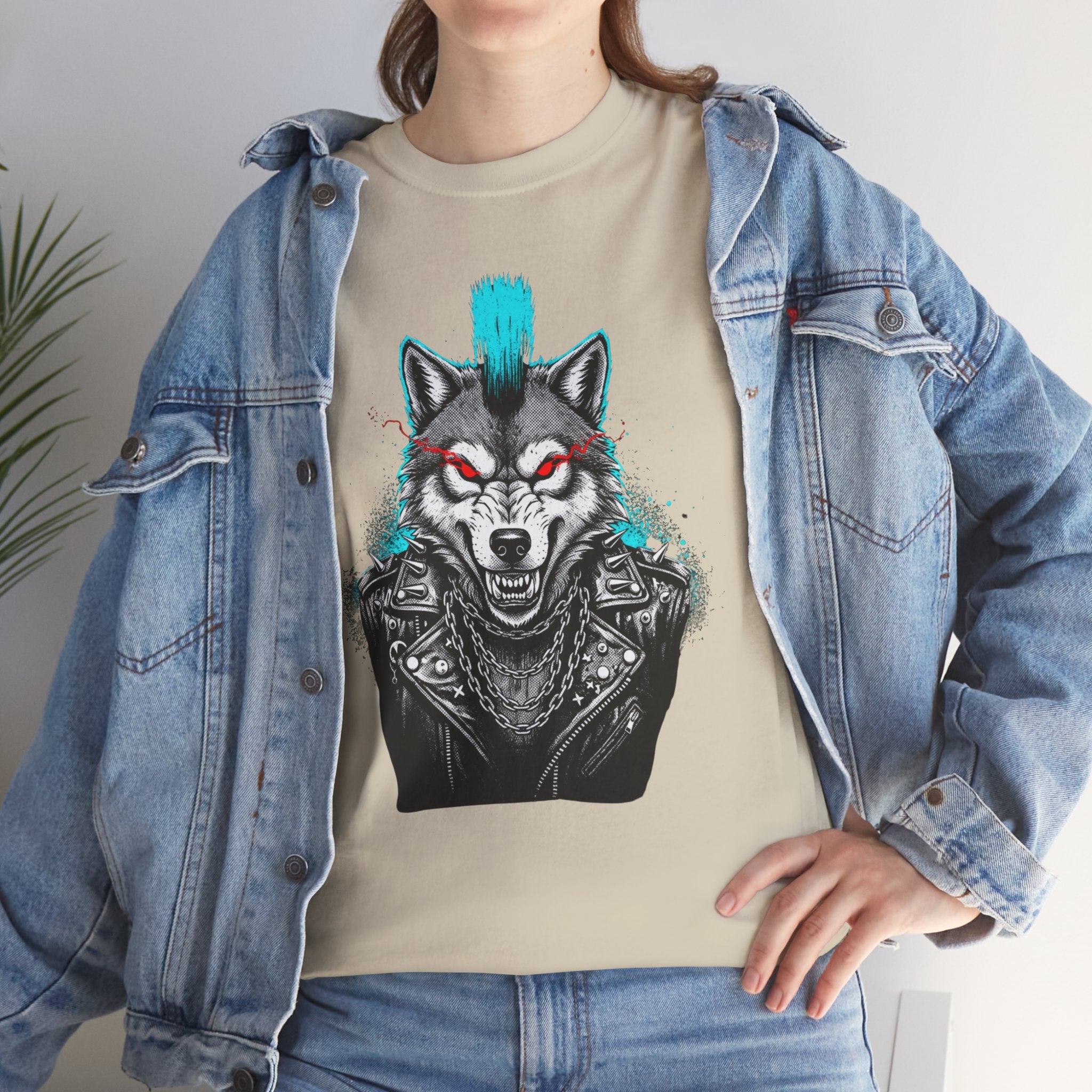 Wolf Punk Graphic Tee — Fierce Tribal Wolf Illustration T-Shirt 80's Rebel Fashion