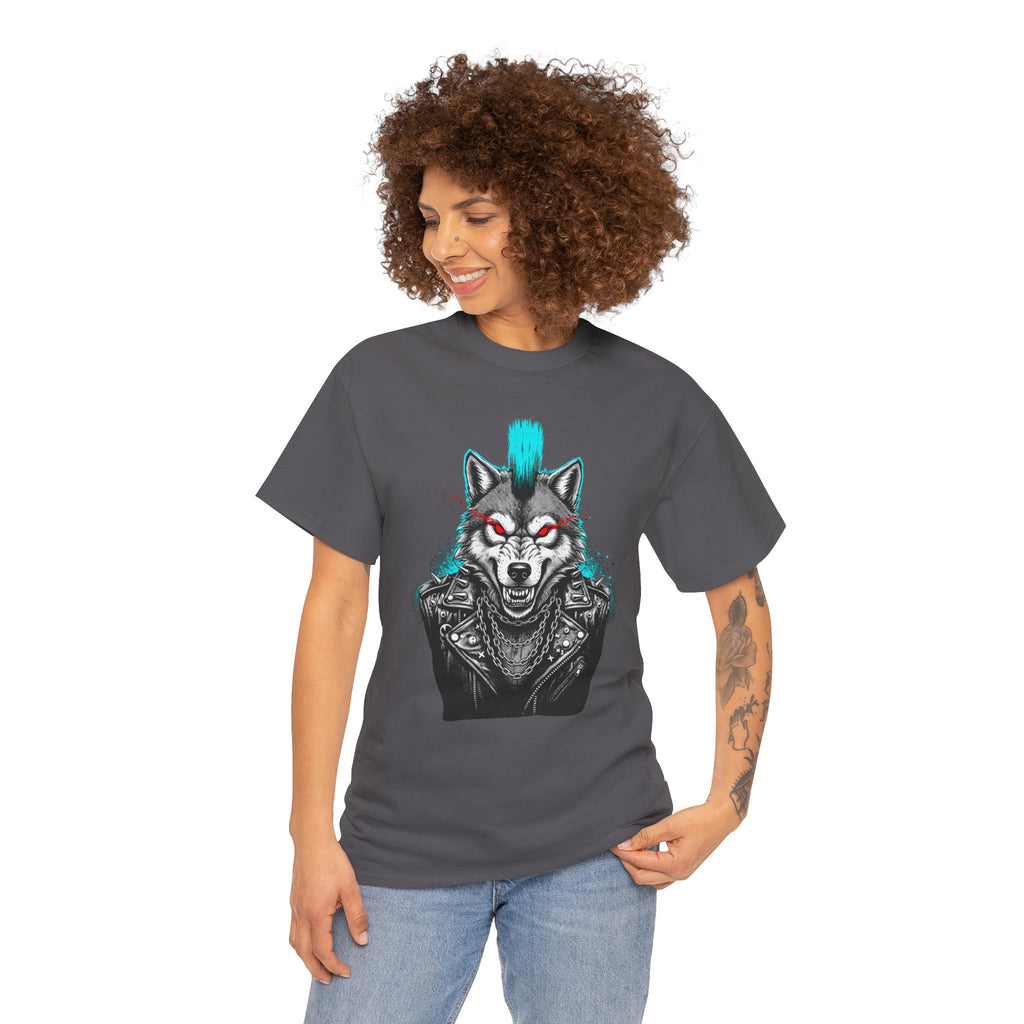 Wolf Punk Graphic Tee — Fierce Tribal Wolf Illustration T-Shirt 80's Rebel Fashion