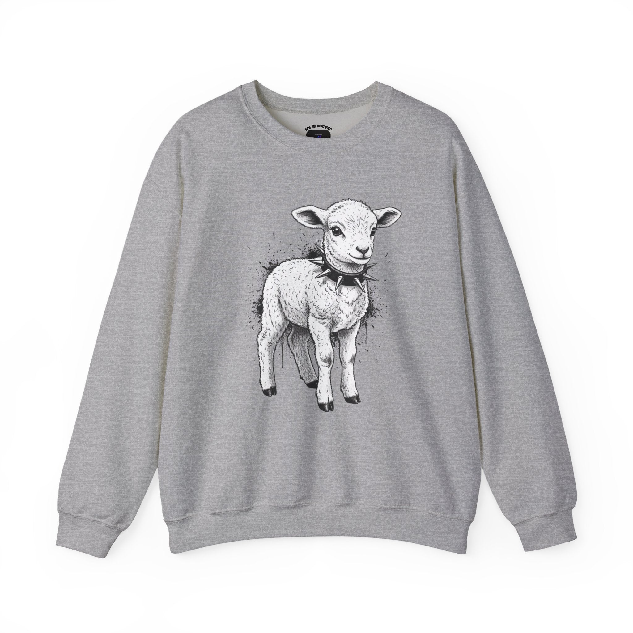 80s Punk Rock Lamb Illustration Crewneck Sweatshirt — Farm Animal Graphic Pullover