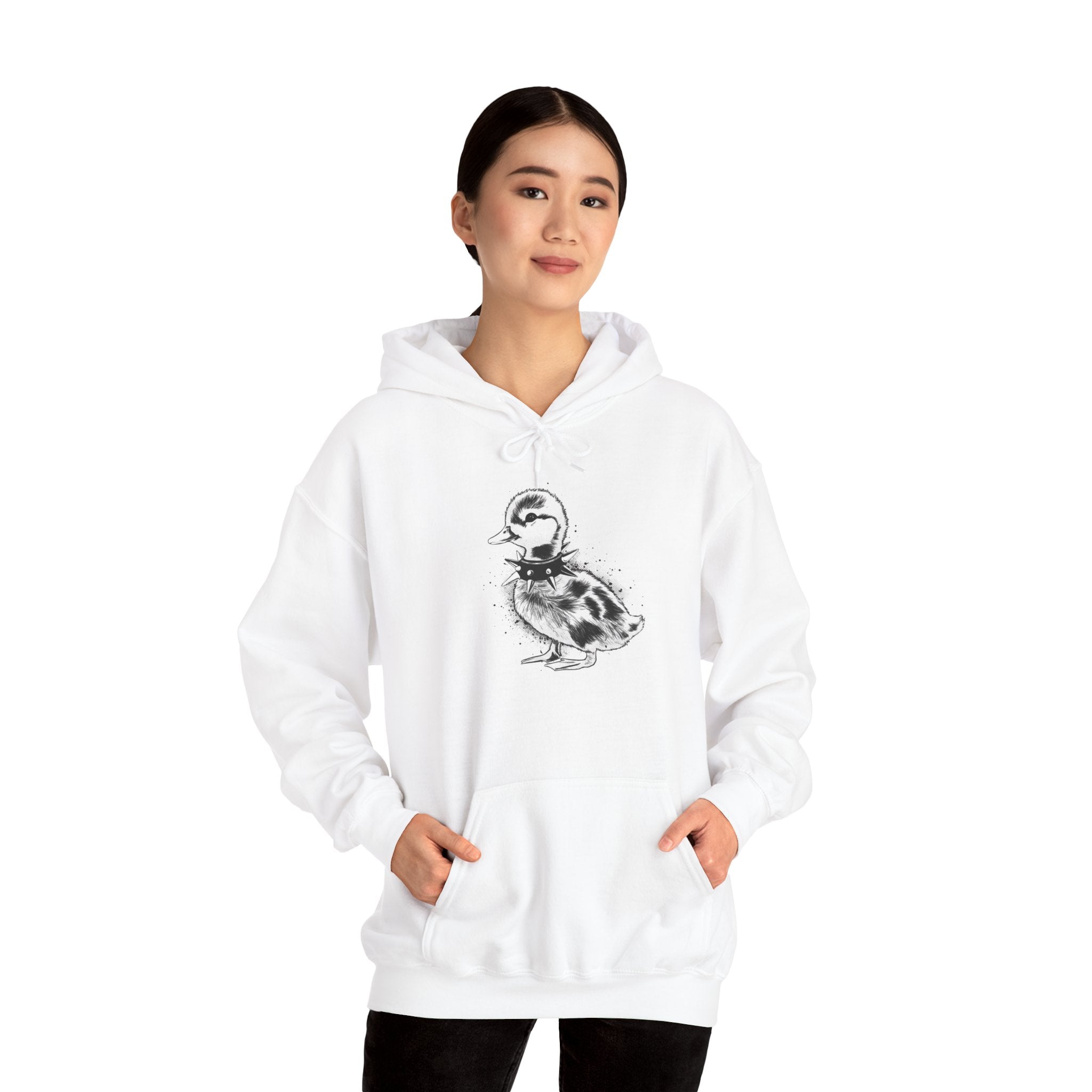 80s Punk Duckling Sketch Hoodie – Vintage Black & White Baby Duck Graphic Sweatshirt
