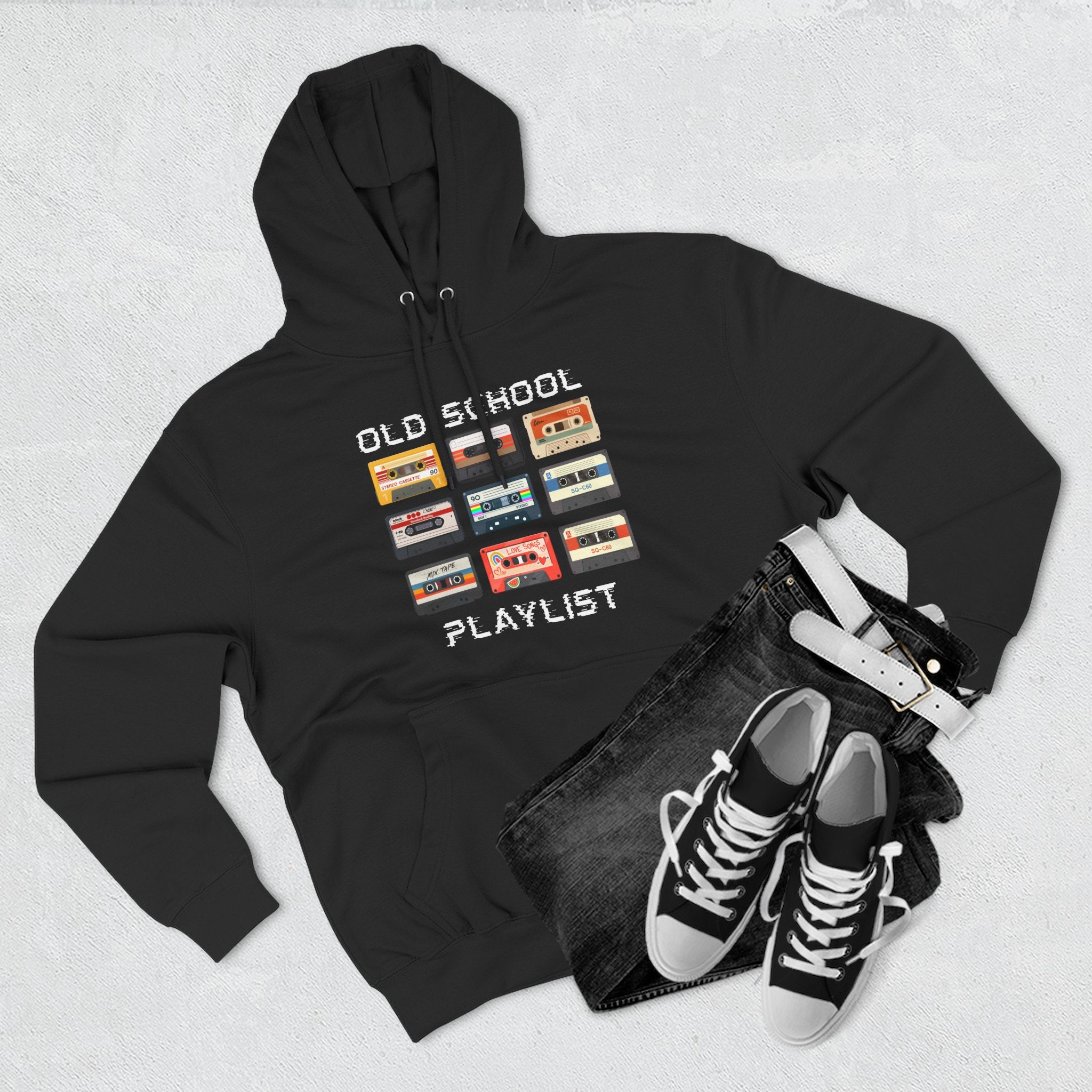 Old School Playlist Hoodie — Retro 80s Cassette Tape Graphic Pullover