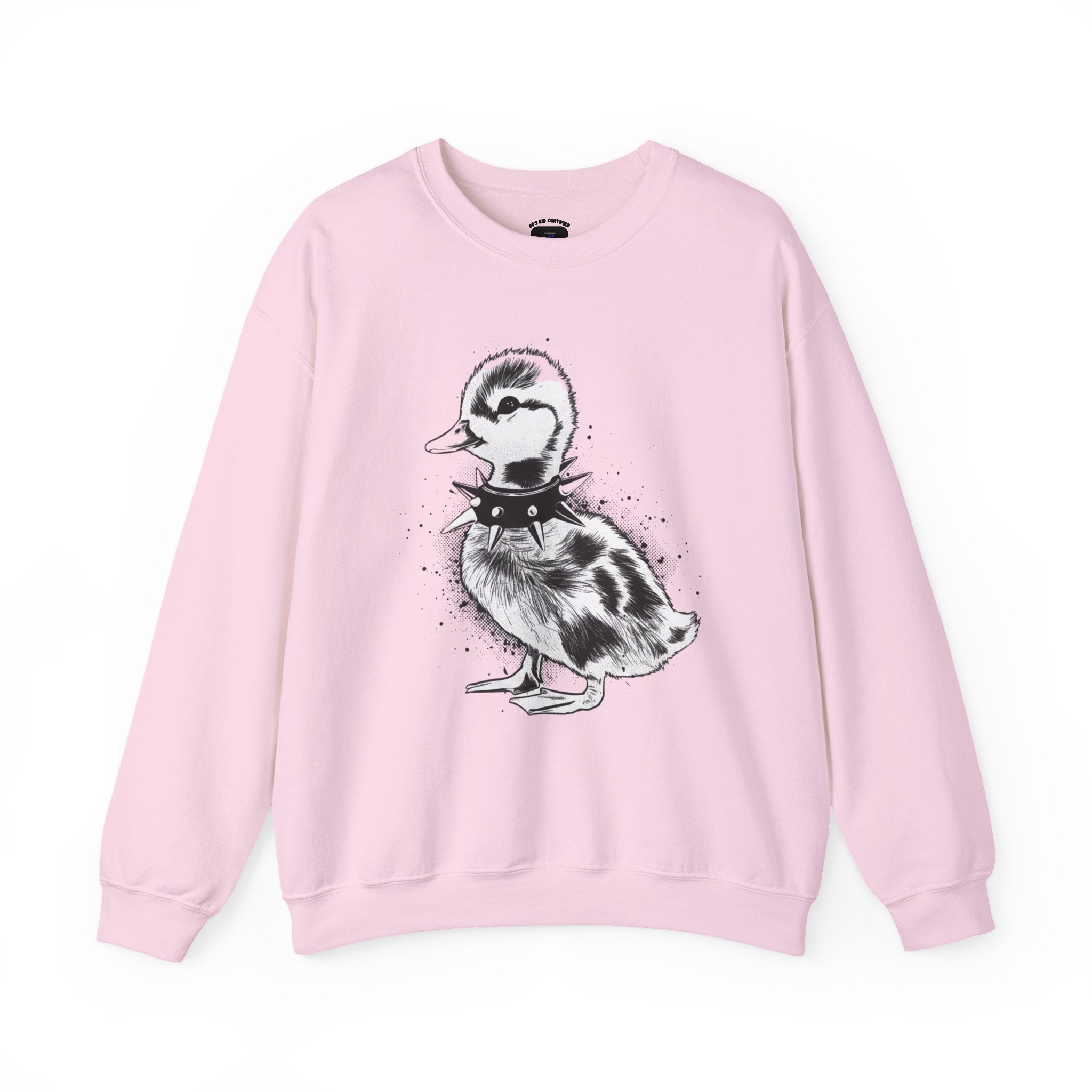 Punk Duckling Sketch Crewneck Sweatshirt — 80s Punk Rock Black & White Duck Illustration