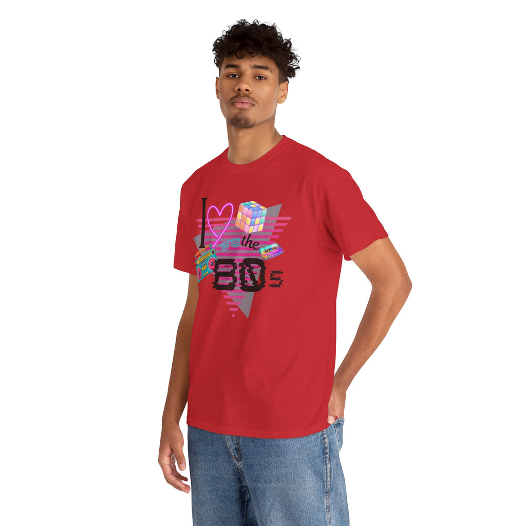 I Love the 80s T-Shirt — Retro Cassette, Rubik’s Cube & Neon Vintage Tee