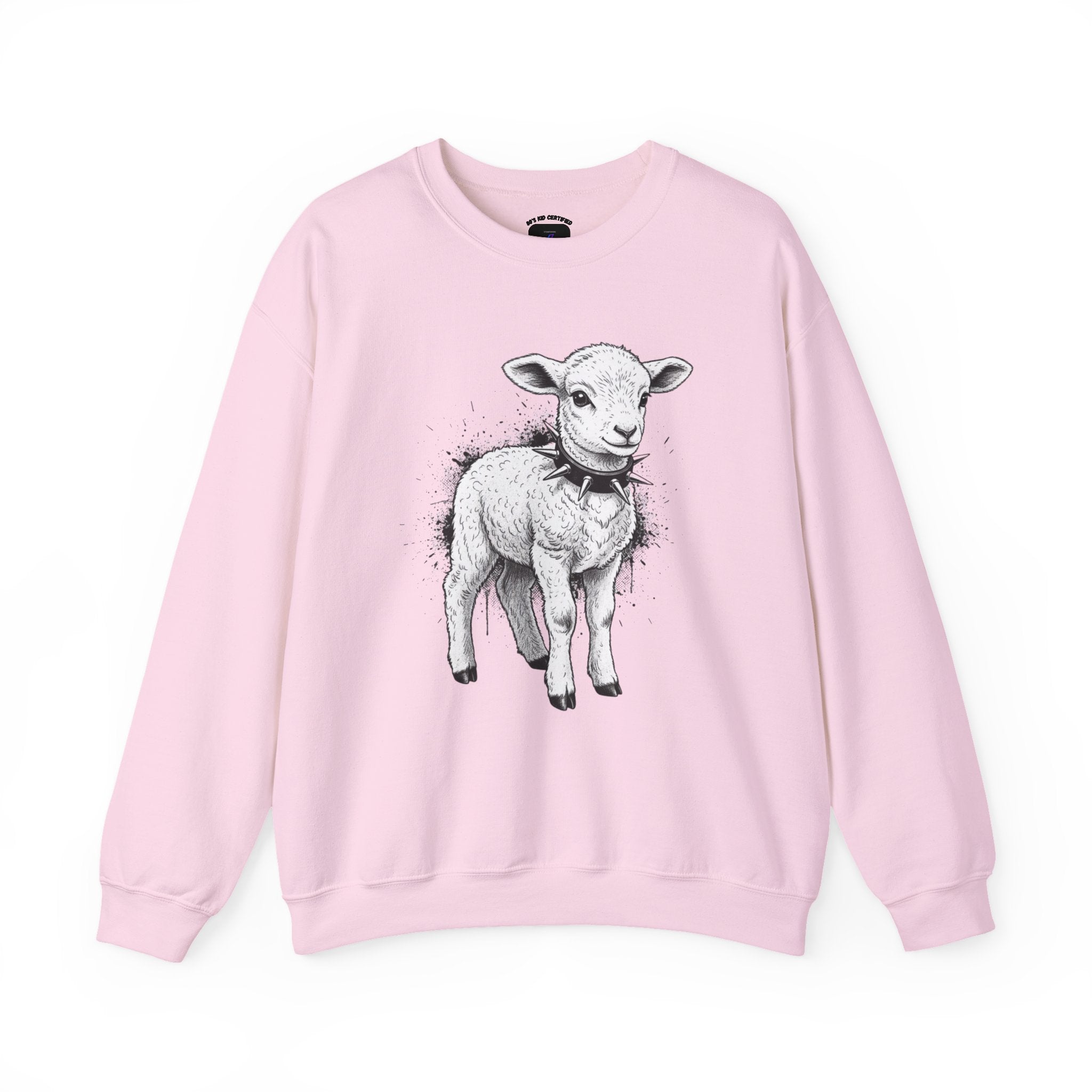 80s Punk Rock Lamb Illustration Crewneck Sweatshirt — Farm Animal Graphic Pullover