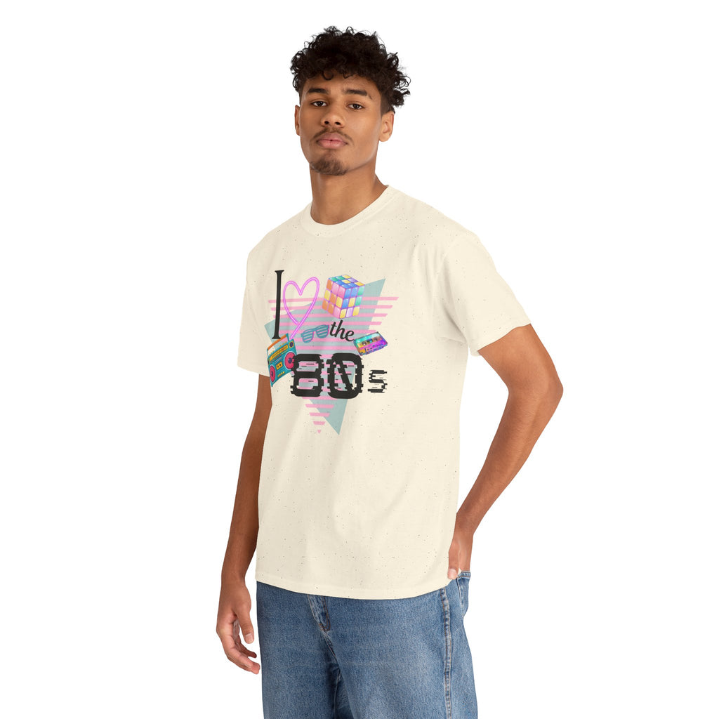 I Love the 80s T-Shirt — Retro Cassette, Rubik’s Cube & Neon Vintage Tee