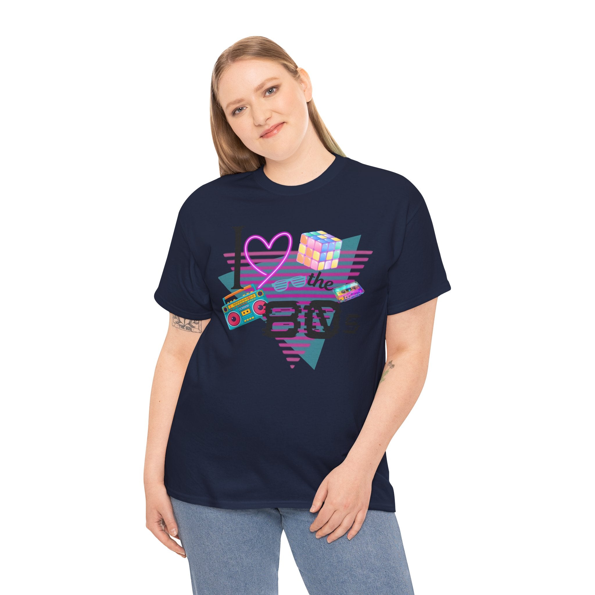 I Love the 80s T-Shirt — Retro Cassette, Rubik’s Cube & Neon Vintage Tee