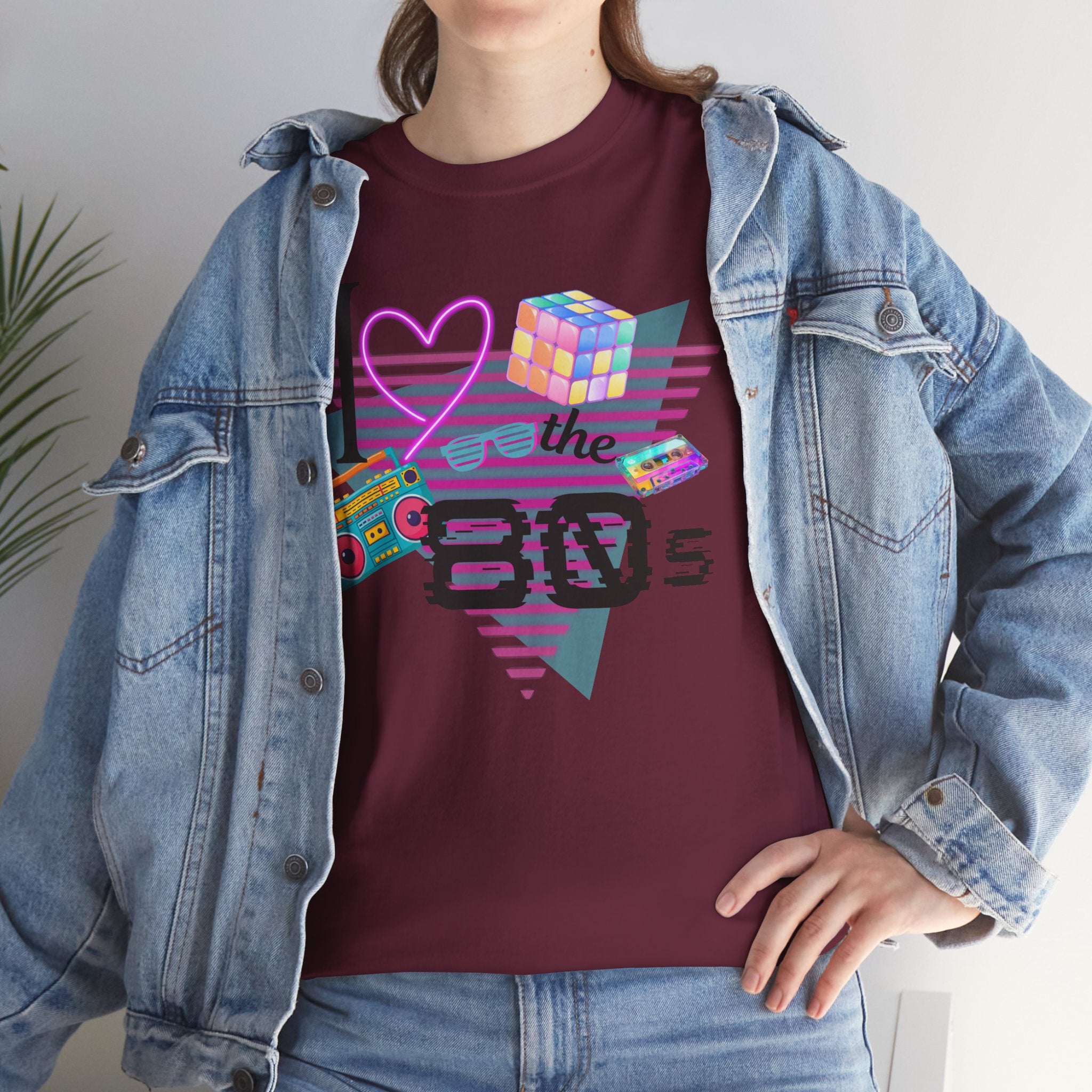 I Love the 80s T-Shirt — Retro Cassette, Rubik’s Cube & Neon Vintage Tee
