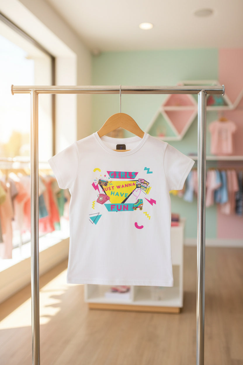 Girls Just Wanna Have Fun Graphic Tee — 80s Retro Women’s T-Shirt