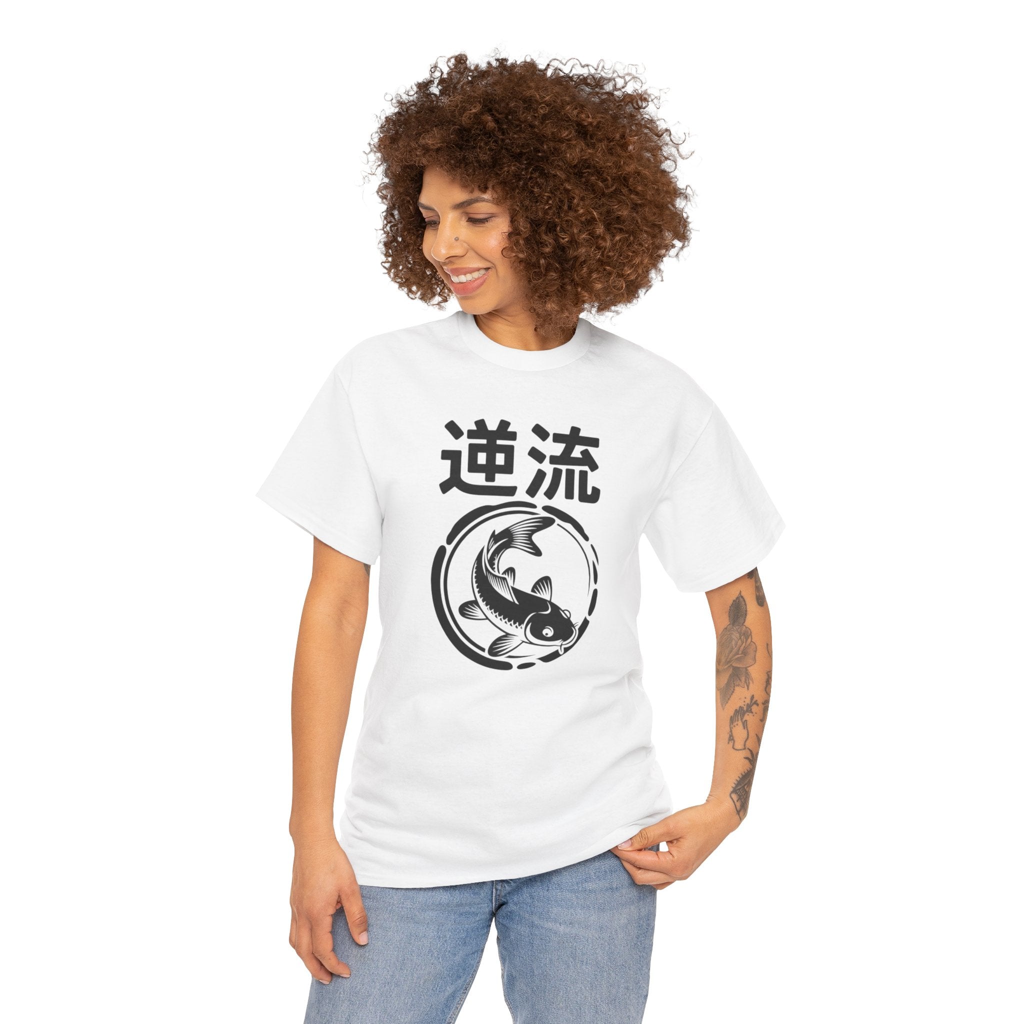 Koi Reverse Flow Tee — Japanese Kanji 逆流 Fish Graphic T-Shirt Retro Style