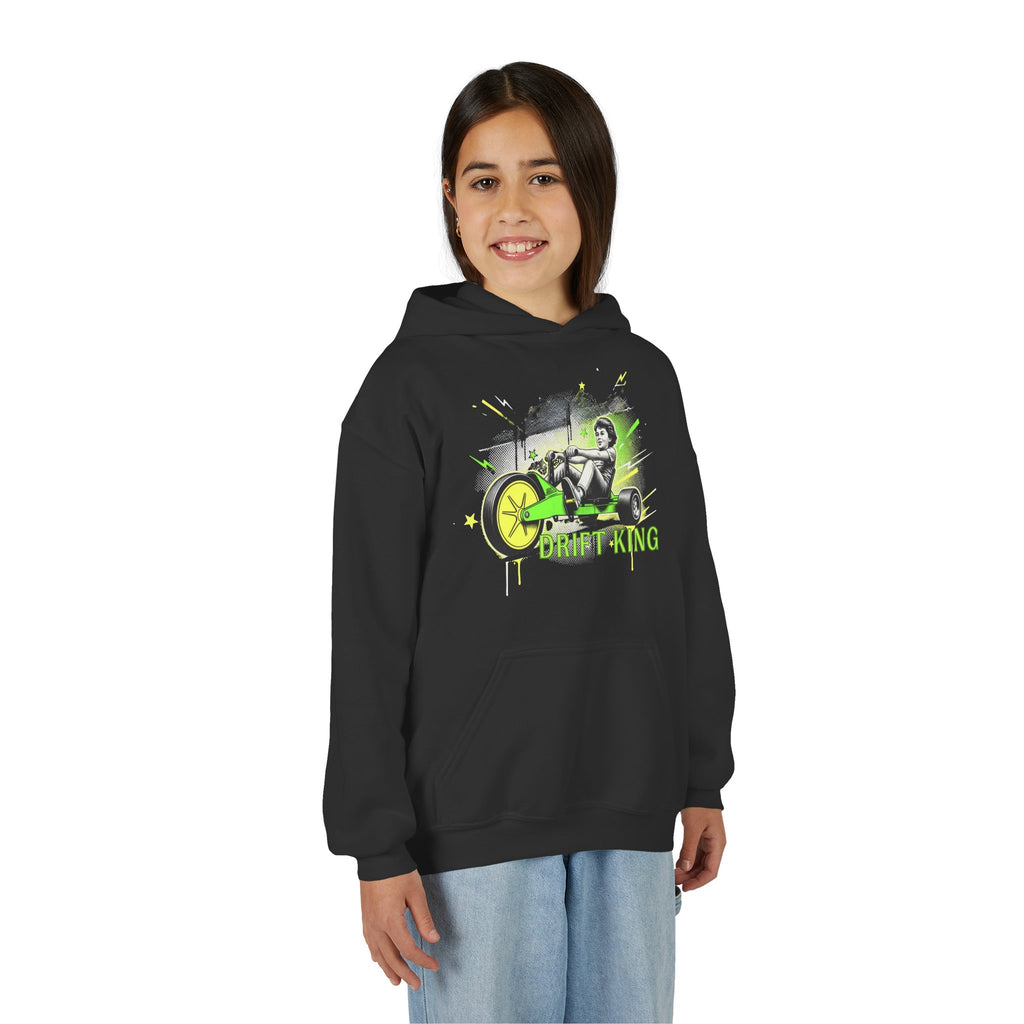 Drift King Youth Hoodie - Go-Kart Racing Graphic Sweatshirt 80s Fashion Design