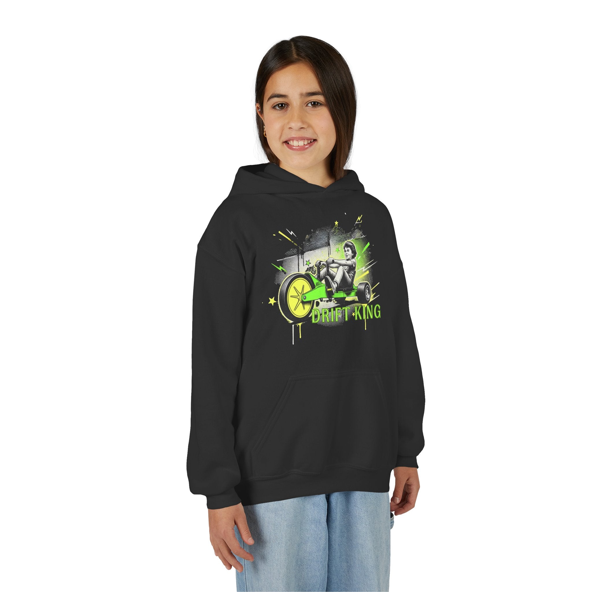 Drift King Youth Hoodie - Go-Kart Racing Graphic Sweatshirt 80s Fashion Design
