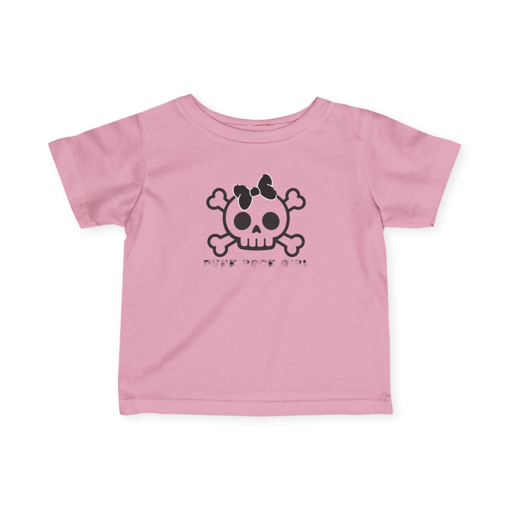 Infant Tee — Cute Skull & Crossbones Baby Shirt (Bow Accent) 80s Retro