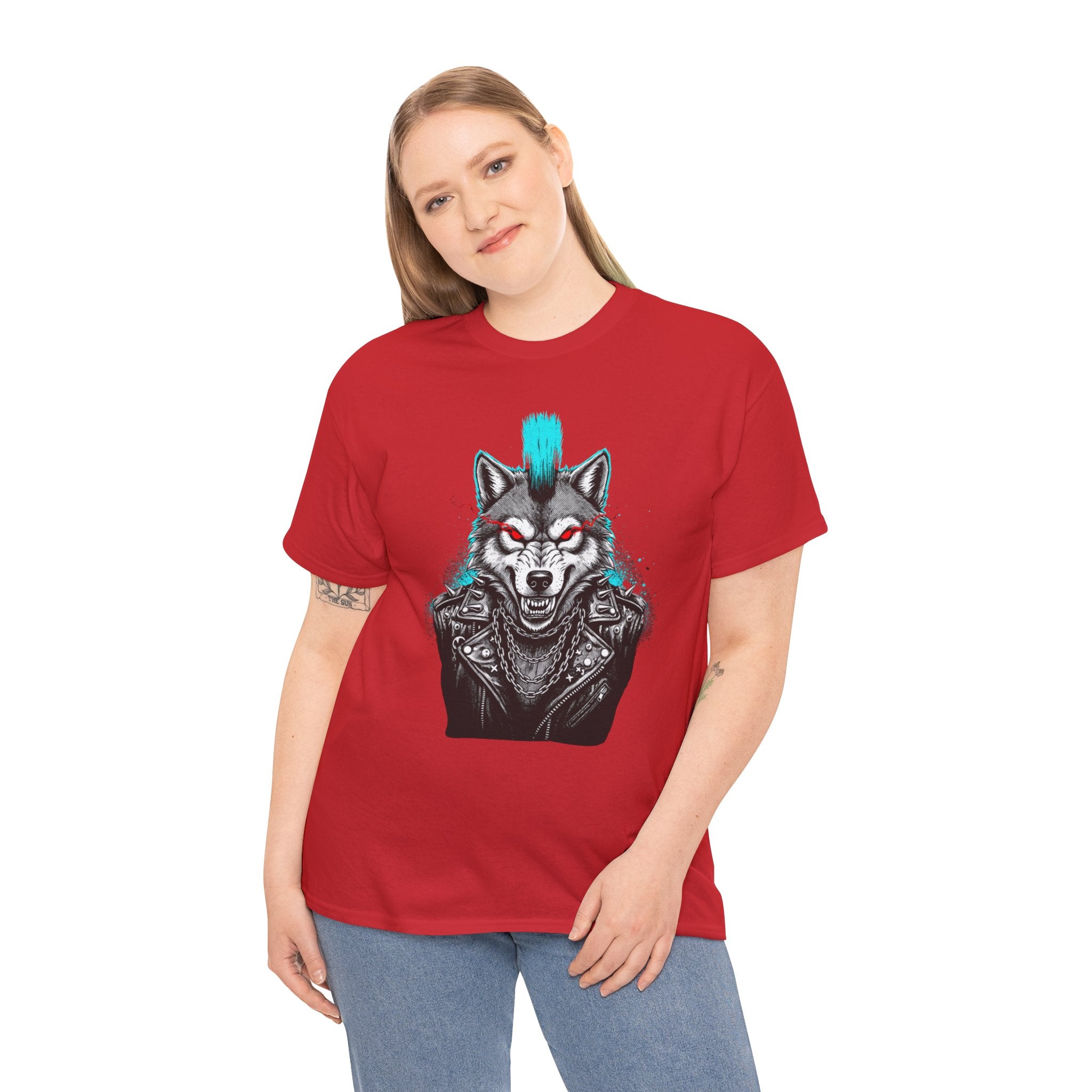 Wolf Punk Graphic Tee — Fierce Tribal Wolf Illustration T-Shirt 80's Rebel Fashion