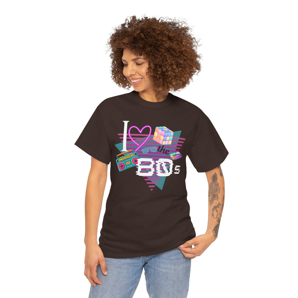 I Love the 80s T-Shirt — Retro Cassette, Rubik’s Cube & Neon Vintage Tee