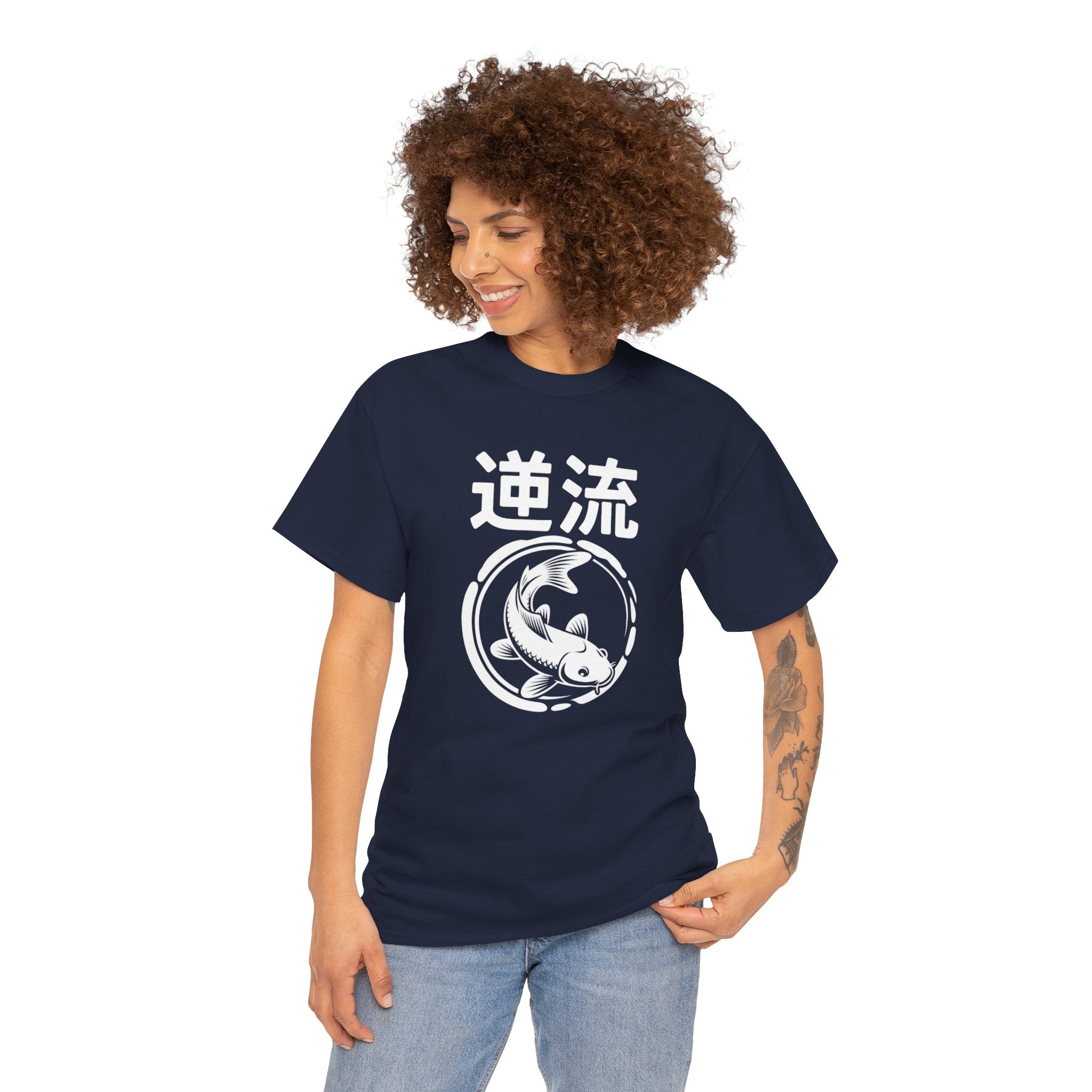 Koi Reverse Flow Tee — Japanese Kanji 逆流 Fish Graphic T-Shirt Retro Style