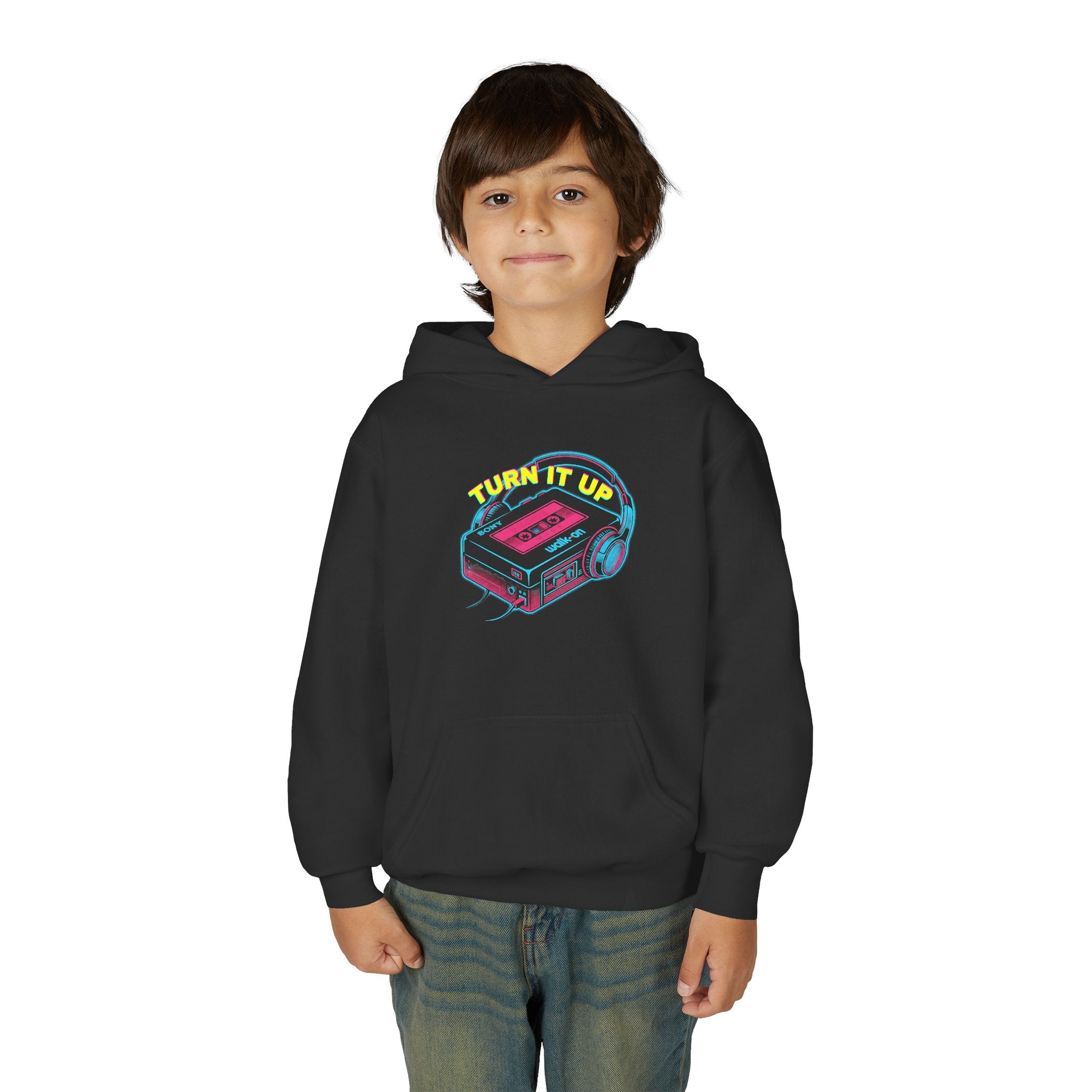 Youth Hoodie - "Turn It Up" Retro Cassette "Walkman" Graphic 80's Fashion