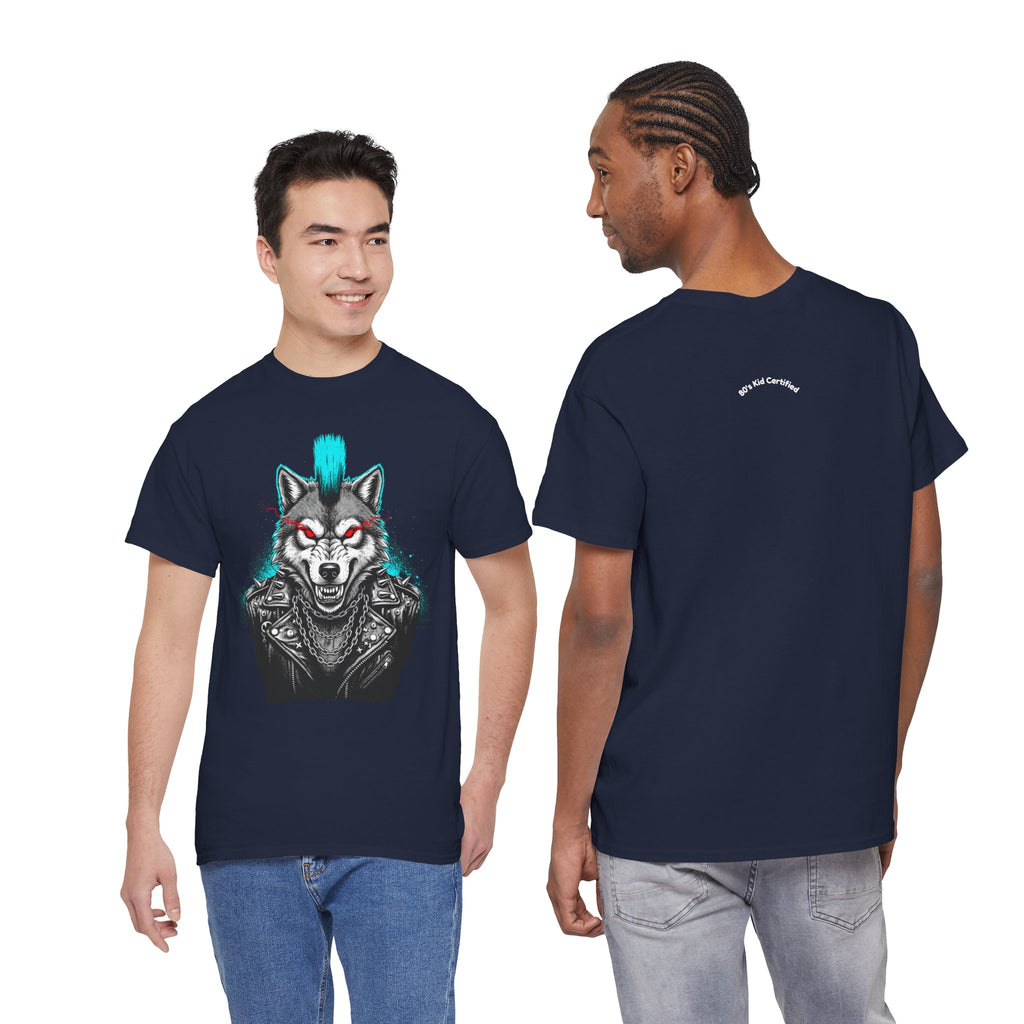Wolf Punk Graphic Tee — Fierce Tribal Wolf Illustration T-Shirt 80's Rebel Fashion