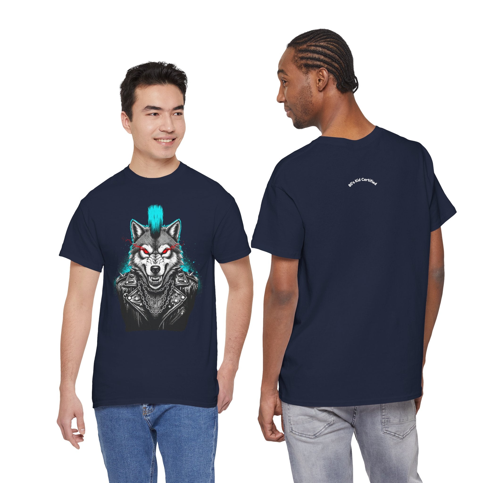 Wolf Punk Graphic Tee — Fierce Tribal Wolf Illustration T-Shirt 80's Rebel Fashion
