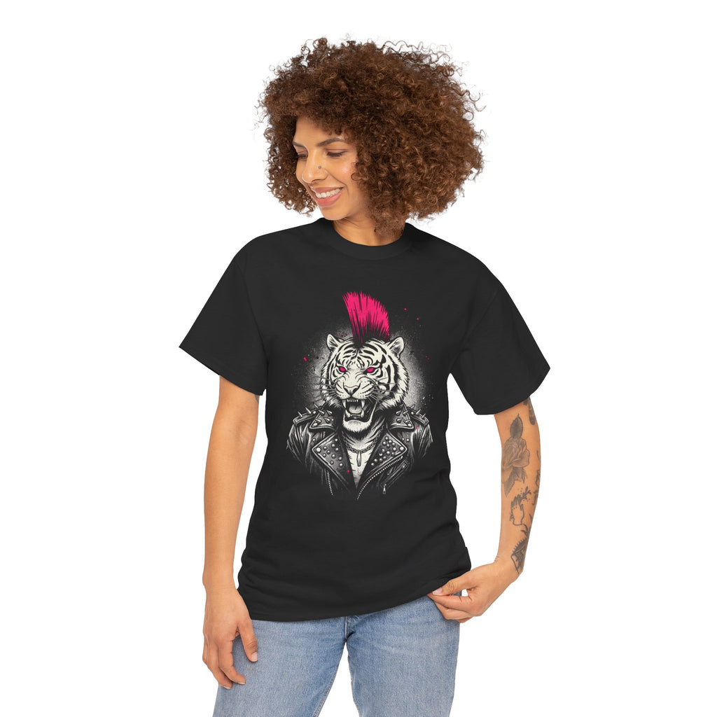 Punk Rock Tiger T-Shirt — Mohawk Tiger Graphic Tee 80's Fashion Rebel