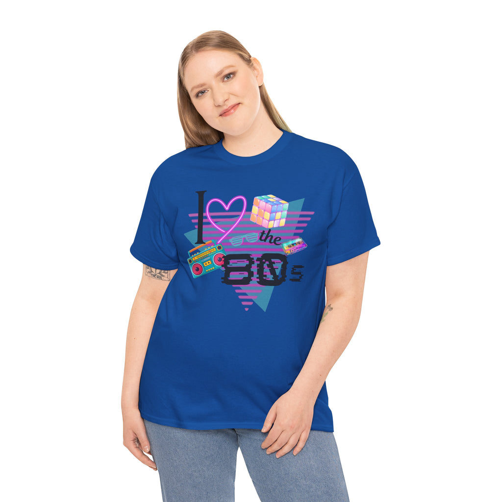 I Love the 80s T-Shirt — Retro Cassette, Rubik’s Cube & Neon Vintage Tee