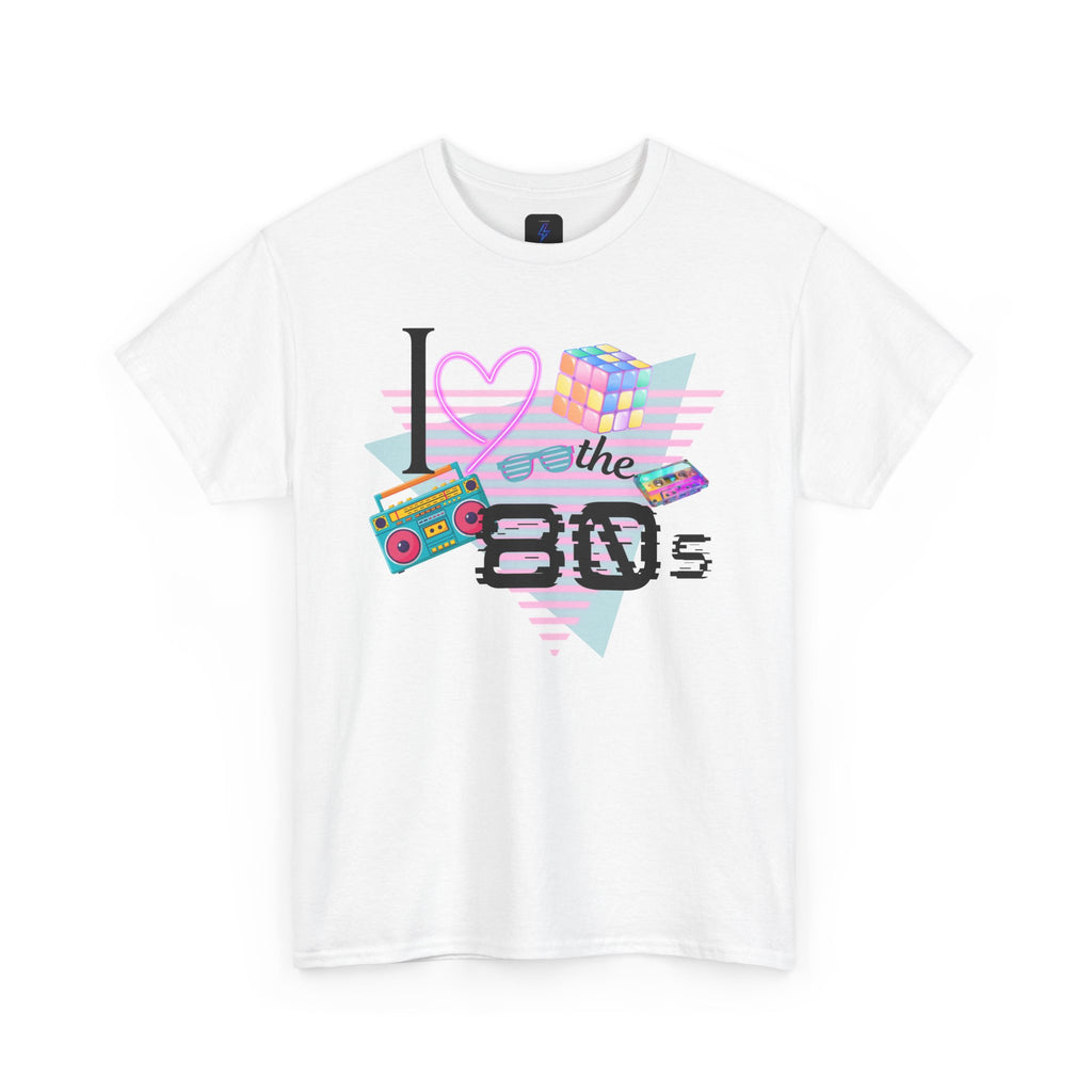 I Love the 80s T-Shirt — Retro Cassette, Rubik’s Cube & Neon Vintage Tee