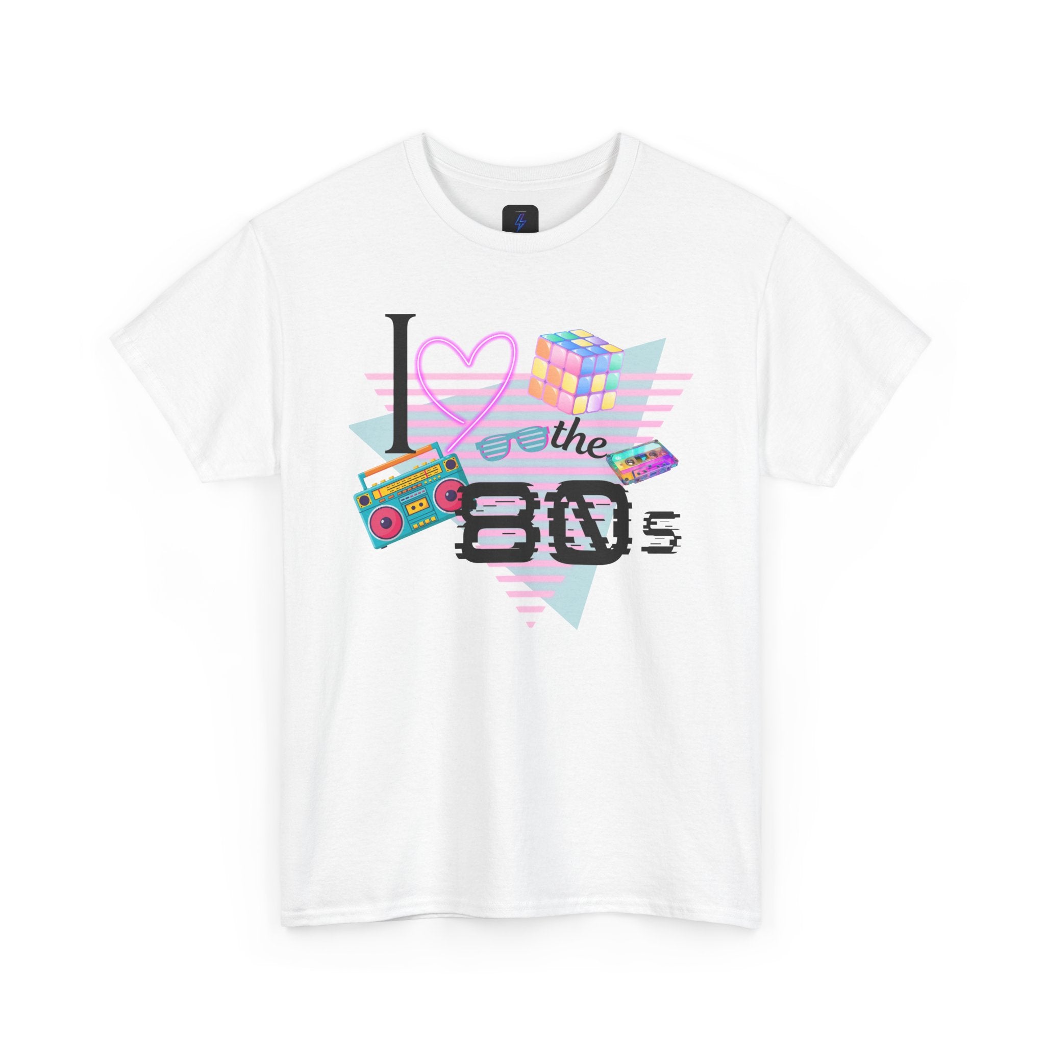 I Love the 80s T-Shirt — Retro Cassette, Rubik’s Cube & Neon Vintage Tee