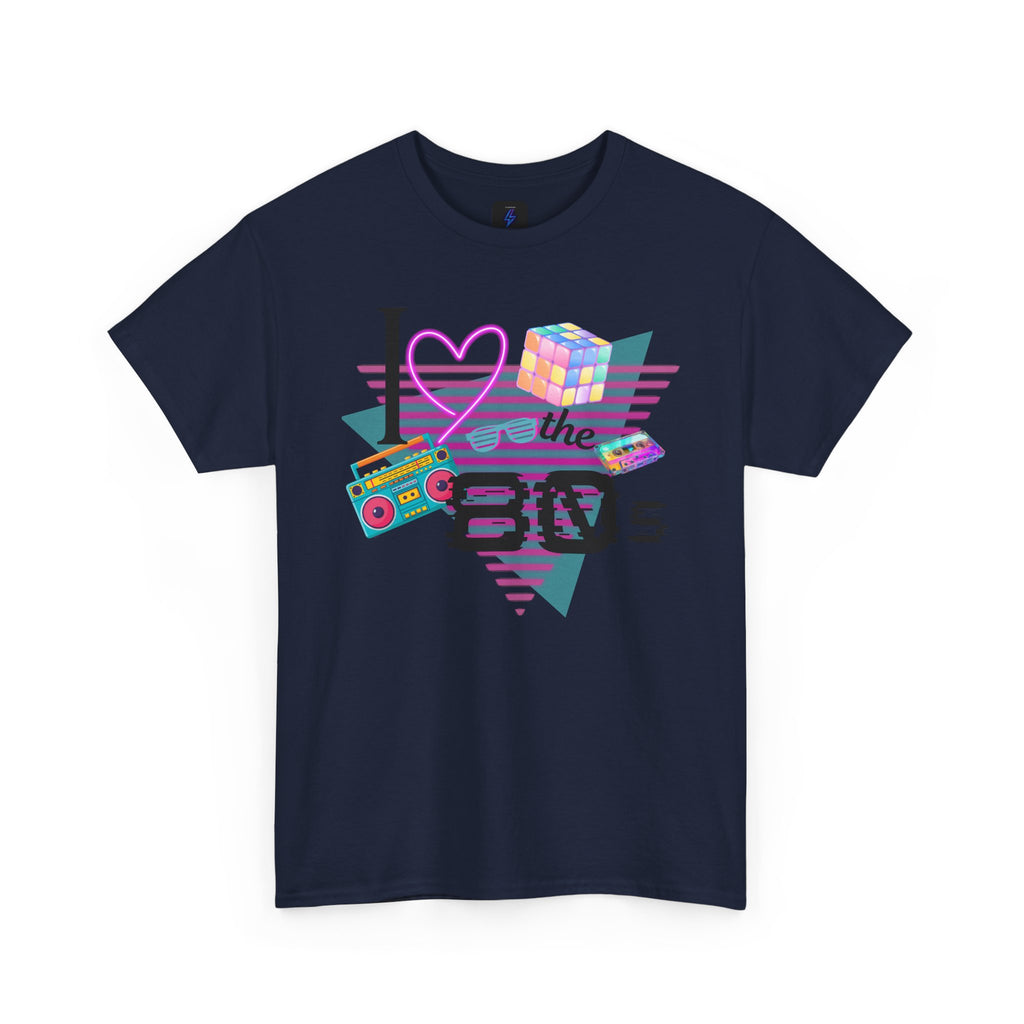 I Love the 80s T-Shirt — Retro Cassette, Rubik’s Cube & Neon Vintage Tee