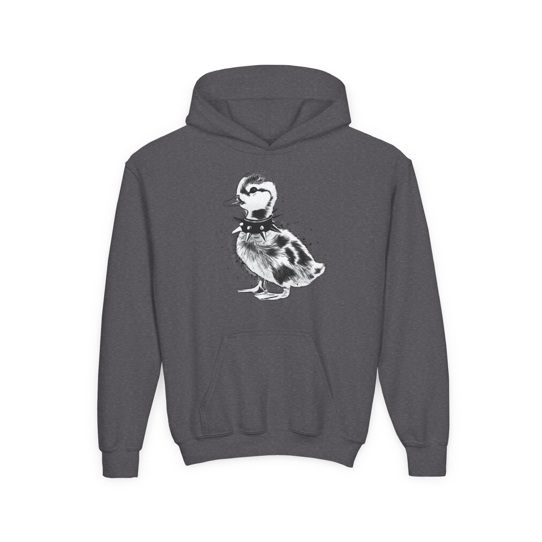 Youth Hoodie with Punk Duckling Illustration — Vintage 80s Punk Baby Duck Graphic Sweatshirt