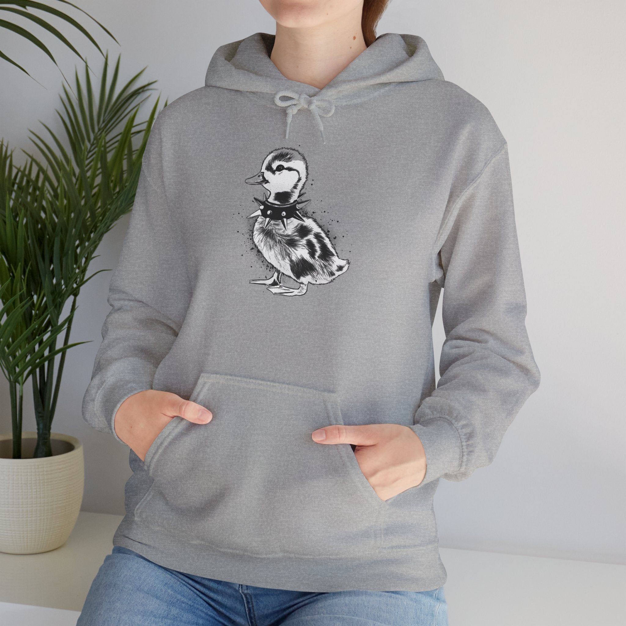 80s Punk Duckling Sketch Hoodie – Vintage Black & White Baby Duck Graphic Sweatshirt