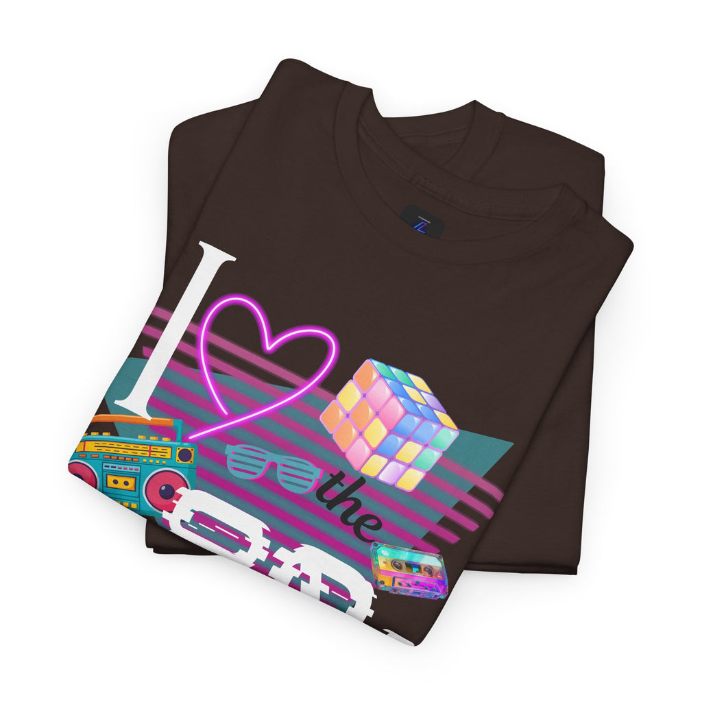 I Love the 80s T-Shirt — Retro Cassette, Rubik’s Cube & Neon Vintage Tee