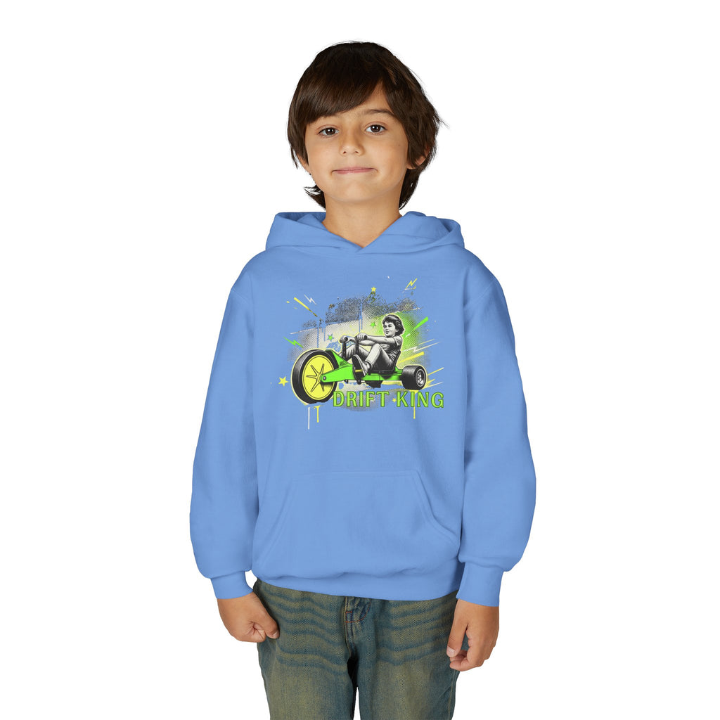 Drift King Youth Hoodie - Go-Kart Racing Graphic Sweatshirt 80s Fashion Design