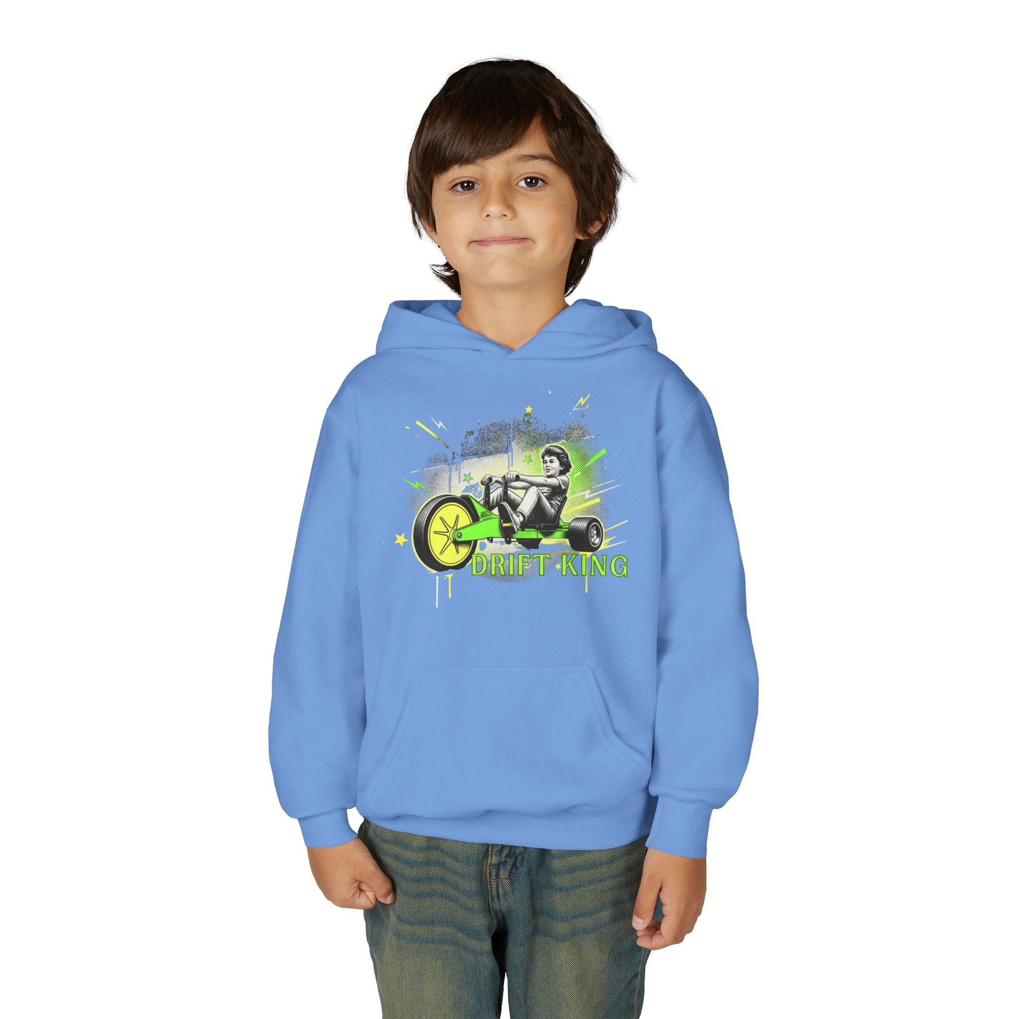 Drift King Youth Hoodie - Go-Kart Racing Graphic Sweatshirt 80s Fashion Design