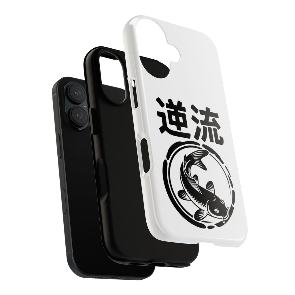 Phone Case — Koi Fish Yin Yang with Japanese Kanji (逆流) — Tough Protective Cover 80s Design