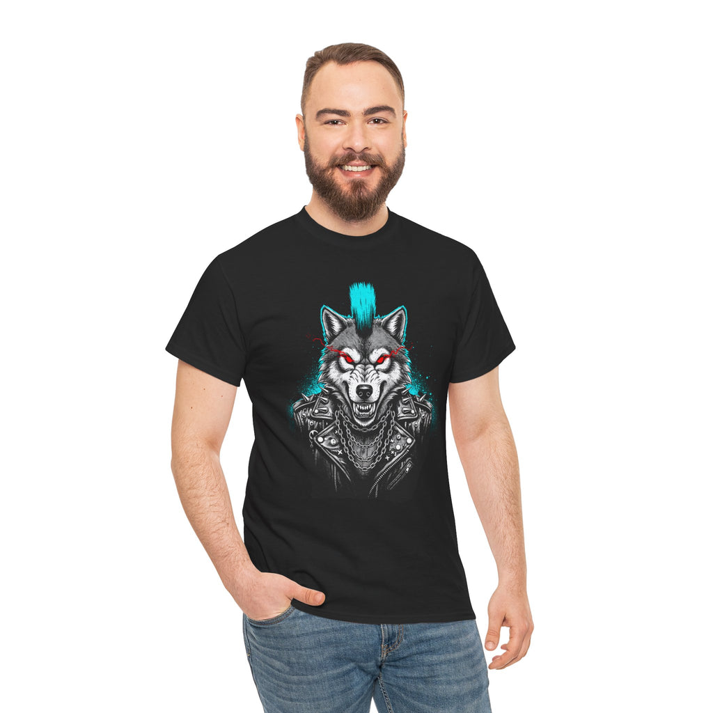 Wolf Punk Graphic Tee — Fierce Tribal Wolf Illustration T-Shirt 80's Rebel Fashion
