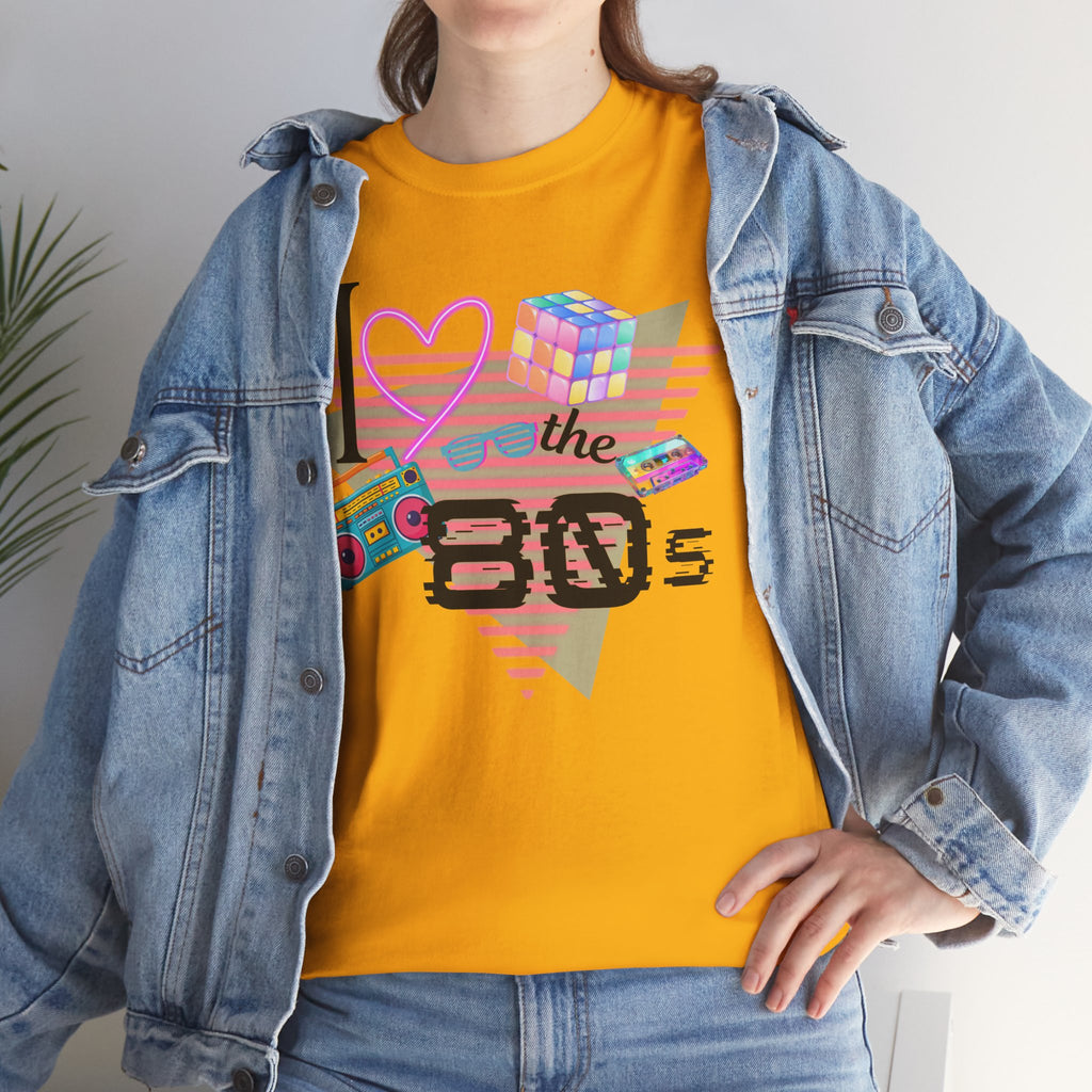 I Love the 80s T-Shirt — Retro Cassette, Rubik’s Cube & Neon Vintage Tee