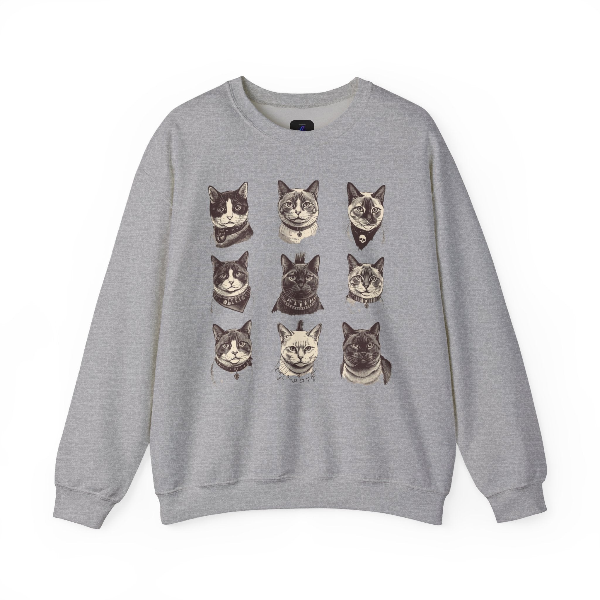 Vintage Cat Faces Crewneck Sweatshirt — Retro Cat Portraits Pullover