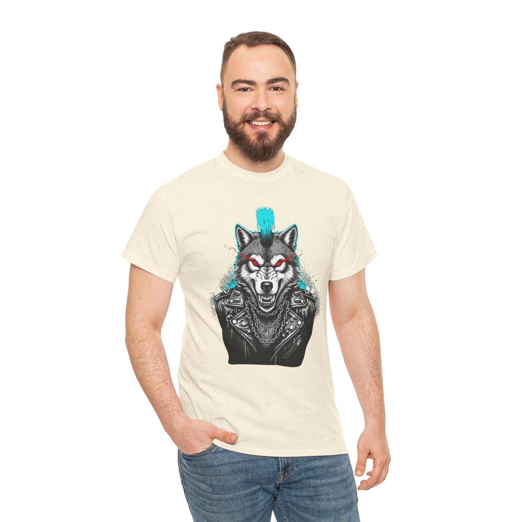 Wolf Punk Graphic Tee — Fierce Tribal Wolf Illustration T-Shirt 80's Rebel Fashion