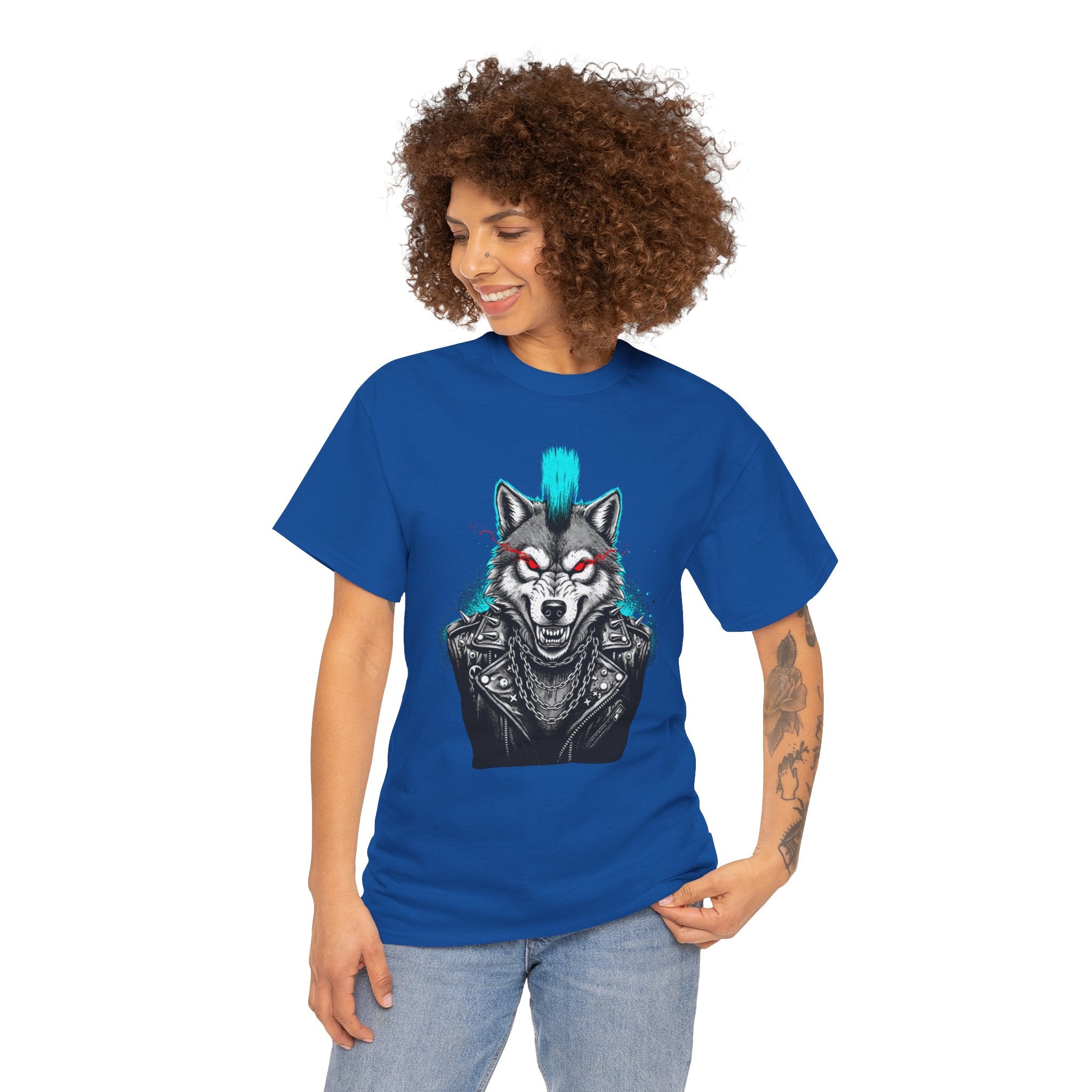 Wolf Punk Graphic Tee — Fierce Tribal Wolf Illustration T-Shirt 80's Rebel Fashion