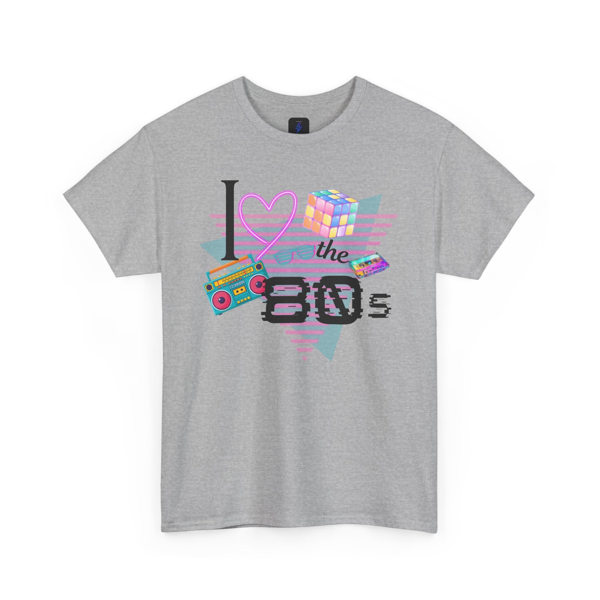 I Love the 80s T-Shirt — Retro Cassette, Rubik’s Cube & Neon Vintage Tee
