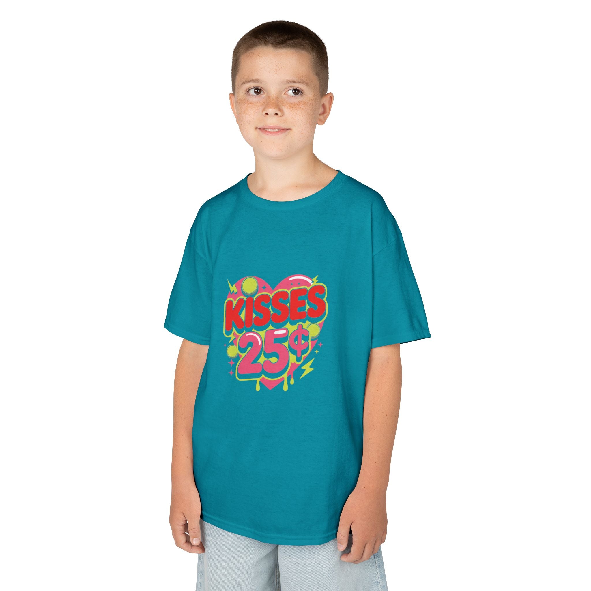 Kids T-Shirt — "Kisses 25" Retro Valentine Heart Tee 80s Retro