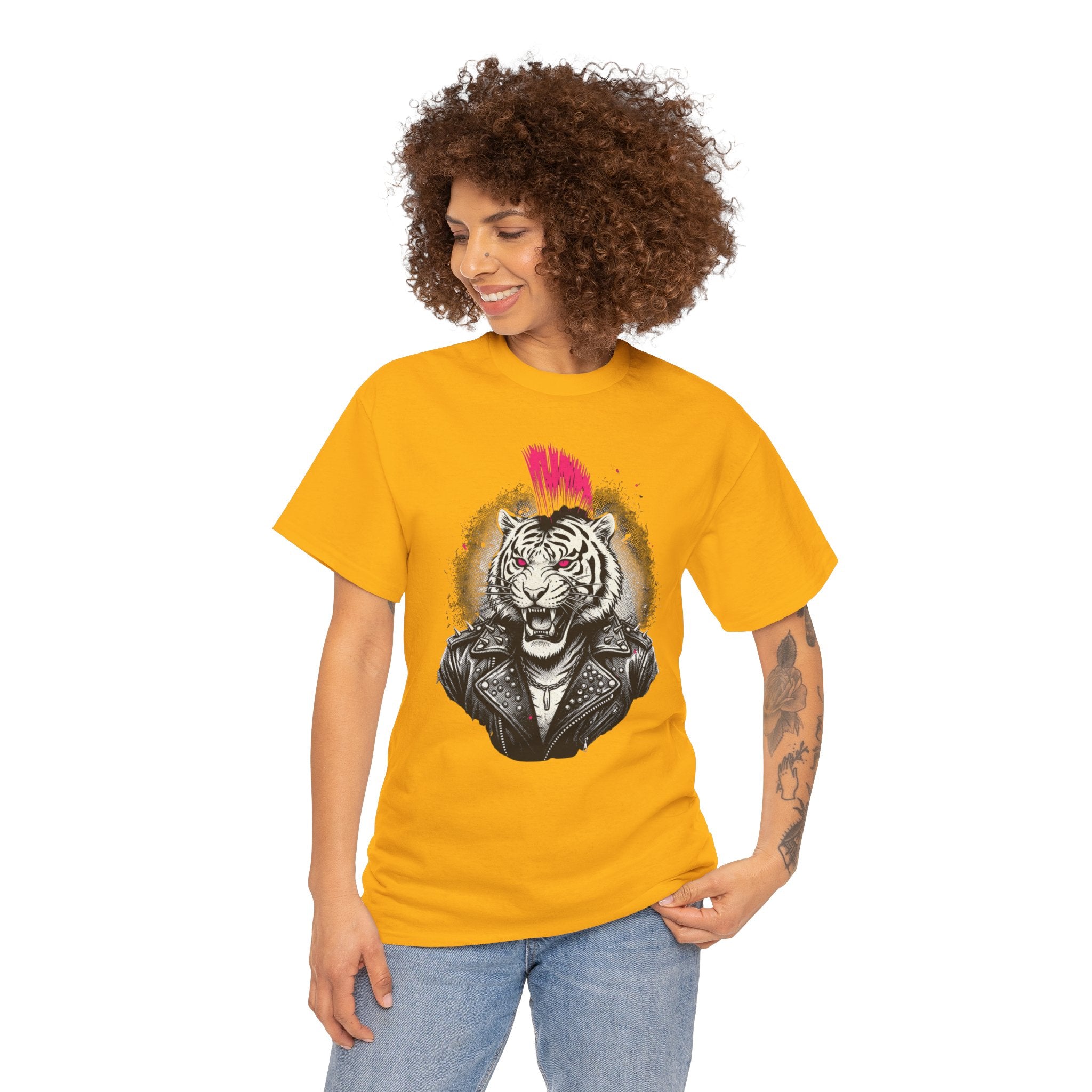Punk Rock Tiger T-Shirt — Mohawk Tiger Graphic Tee 80's Fashion Rebel