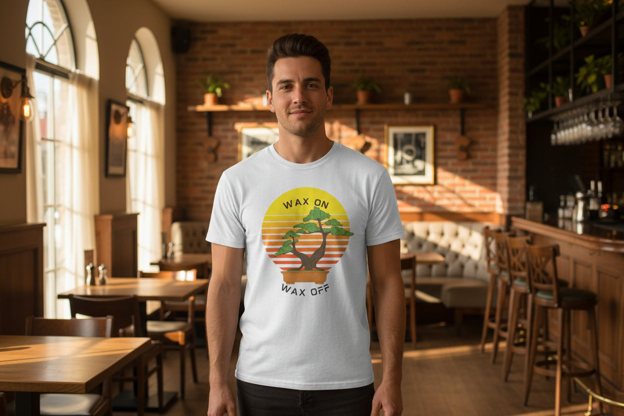 Wax On Wax Off Bonsai Tee — Retro Sunset Martial Arts T‑Shirt K-Kid Retro 80's