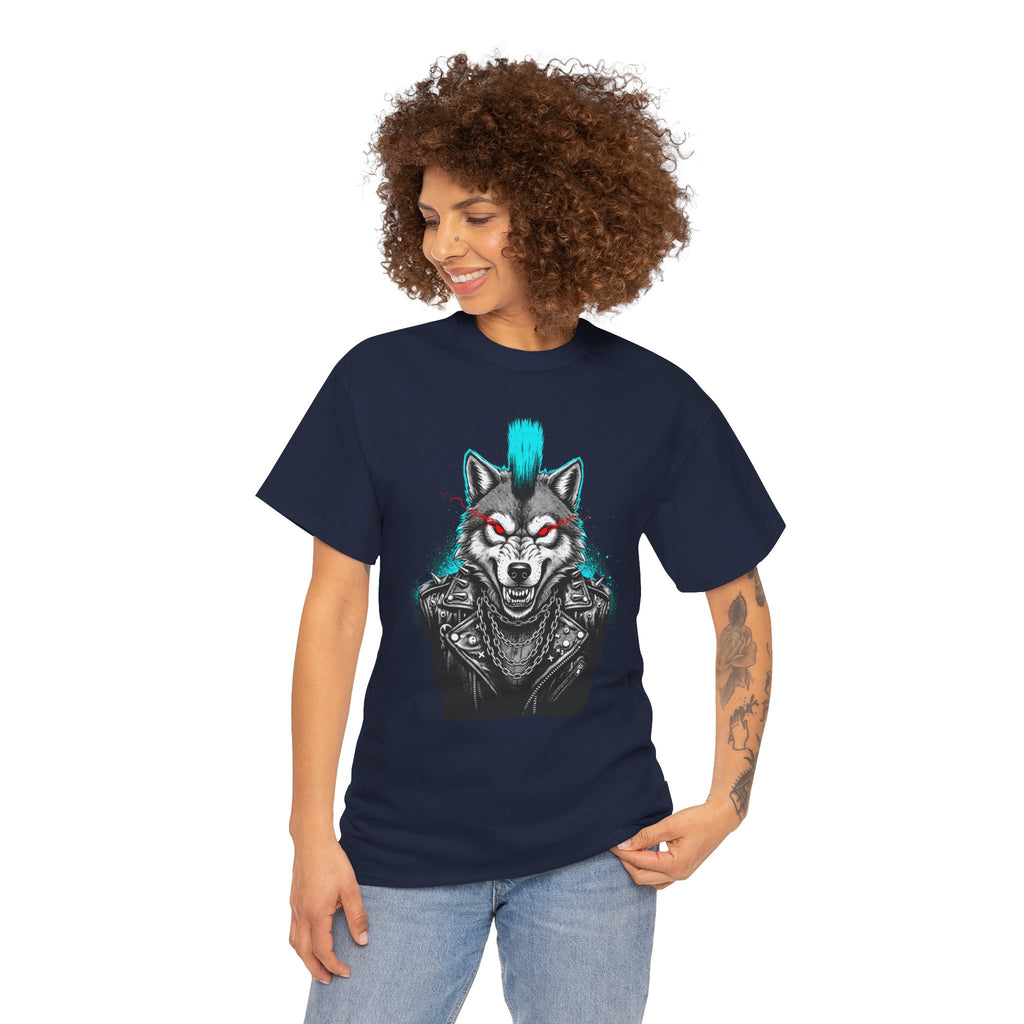 Wolf Punk Graphic Tee — Fierce Tribal Wolf Illustration T-Shirt 80's Rebel Fashion