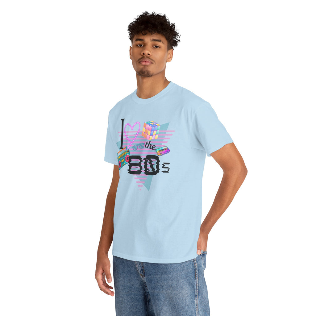 I Love the 80s T-Shirt — Retro Cassette, Rubik’s Cube & Neon Vintage Tee