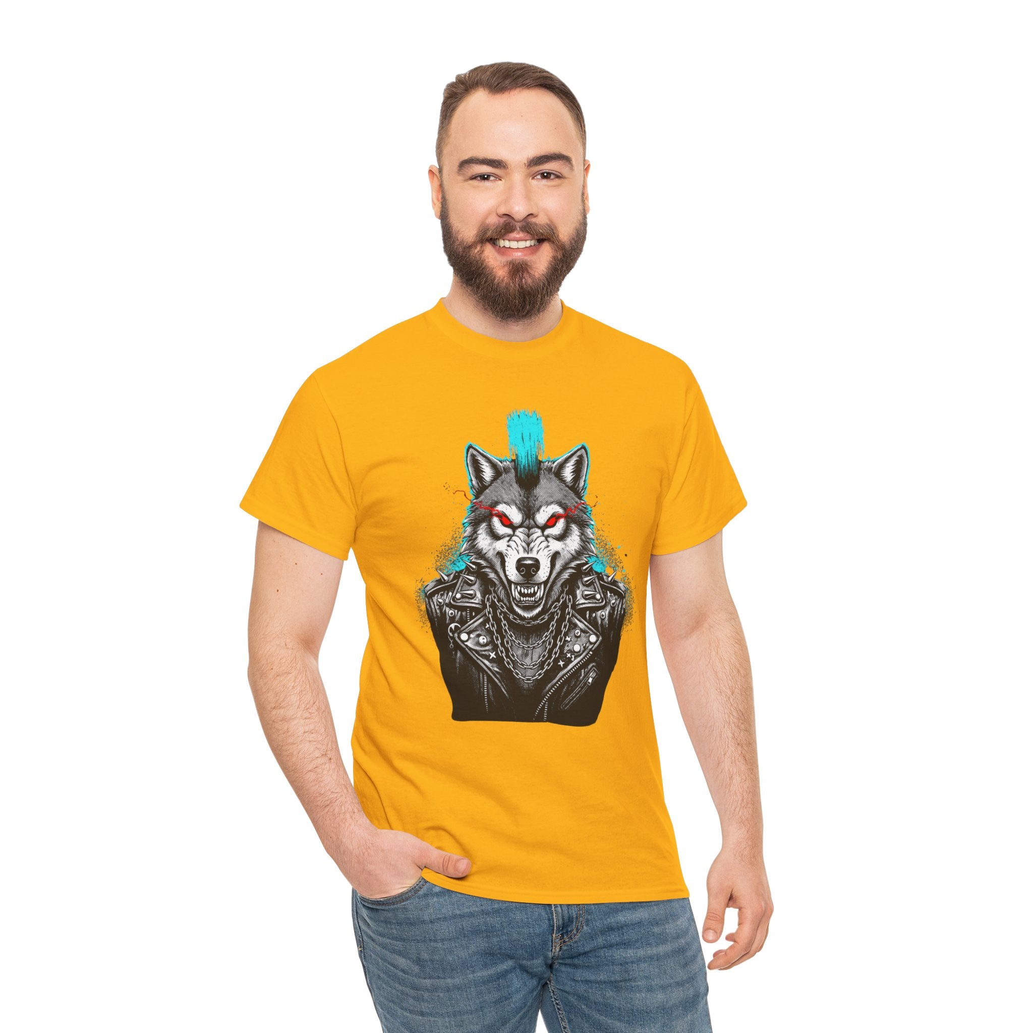 Wolf Punk Graphic Tee — Fierce Tribal Wolf Illustration T-Shirt 80's Rebel Fashion